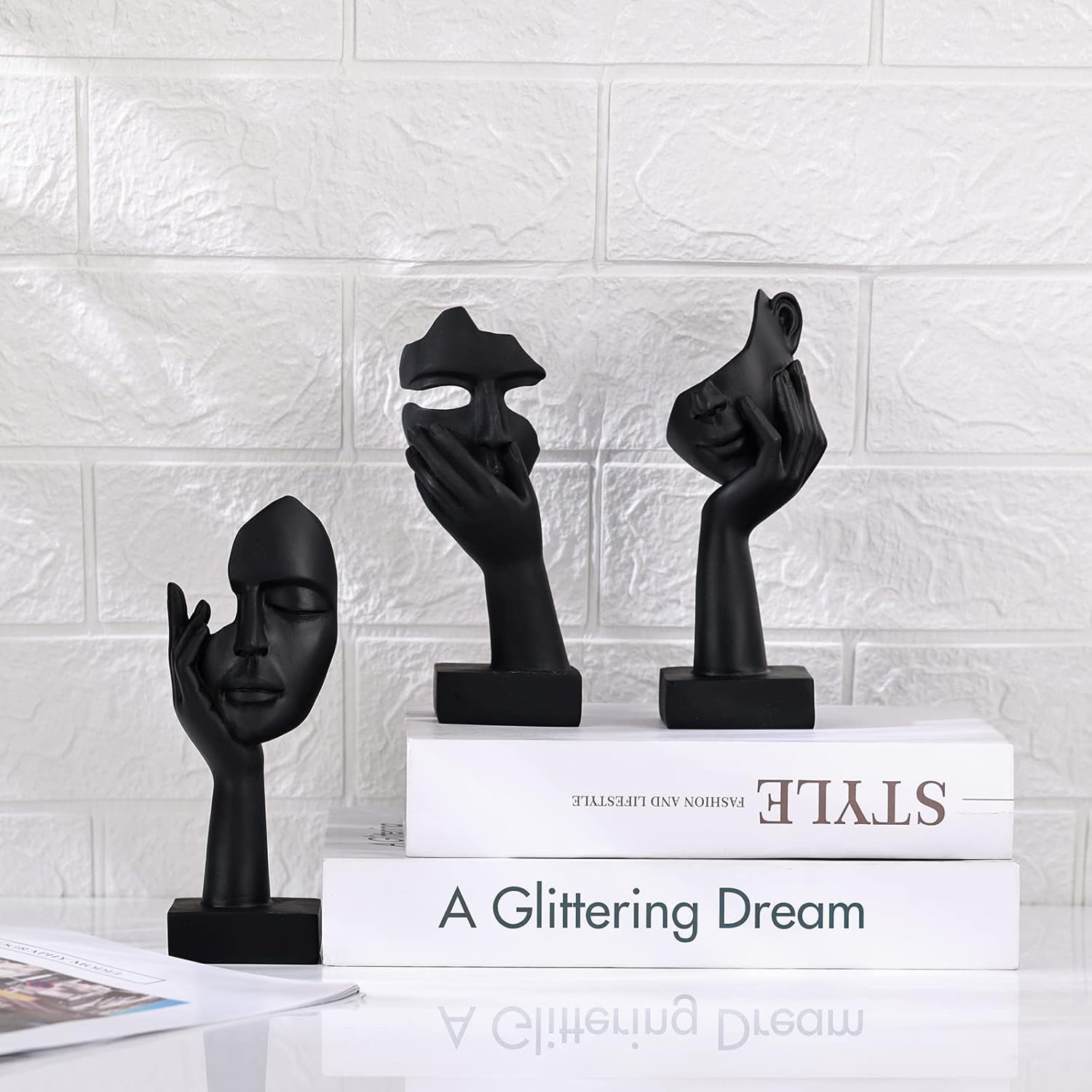 3 Pcs Black Abstract Art Statues Set for Home Decor