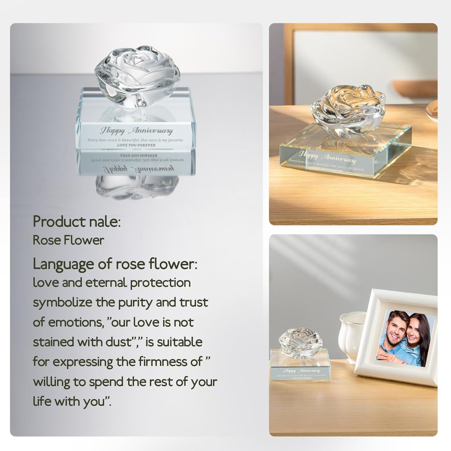 PEEYHONY Crystal Rose Wedding Anniversary Keepsake Ornament