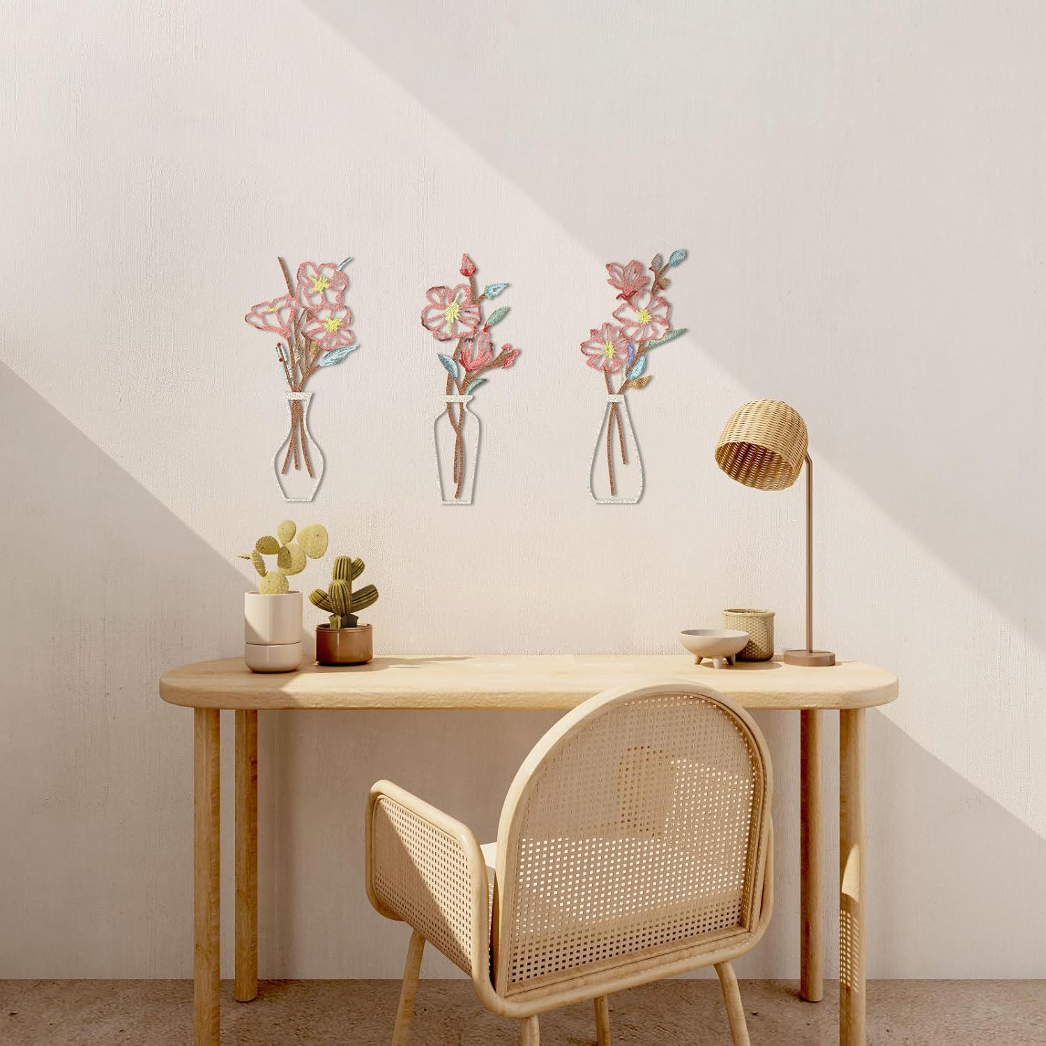 Primst 3 Pcs Metal Flower Wall Art - Rustic Boho Decor
