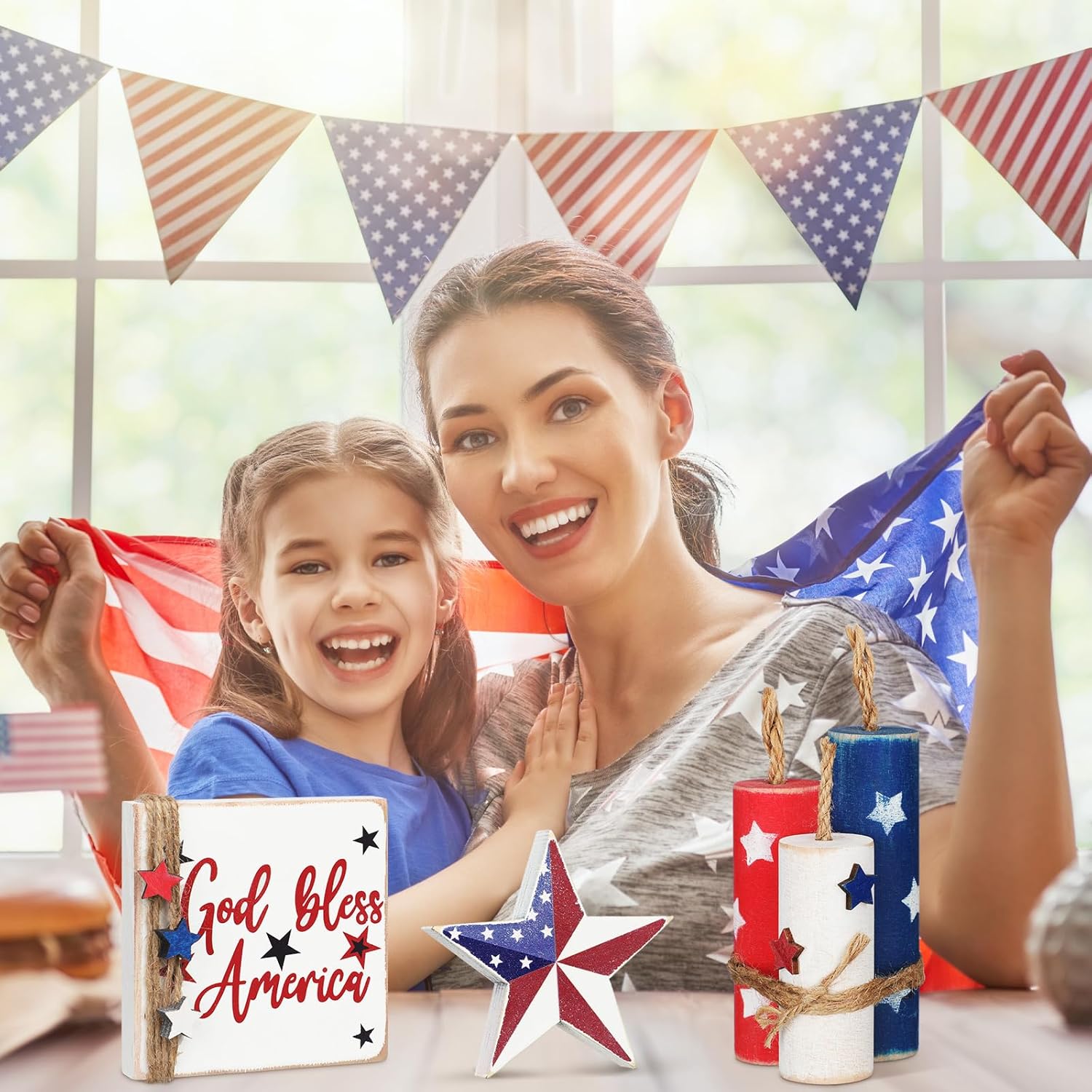 Amyhill 5 Pcs 4th of July Wood Centerpieces