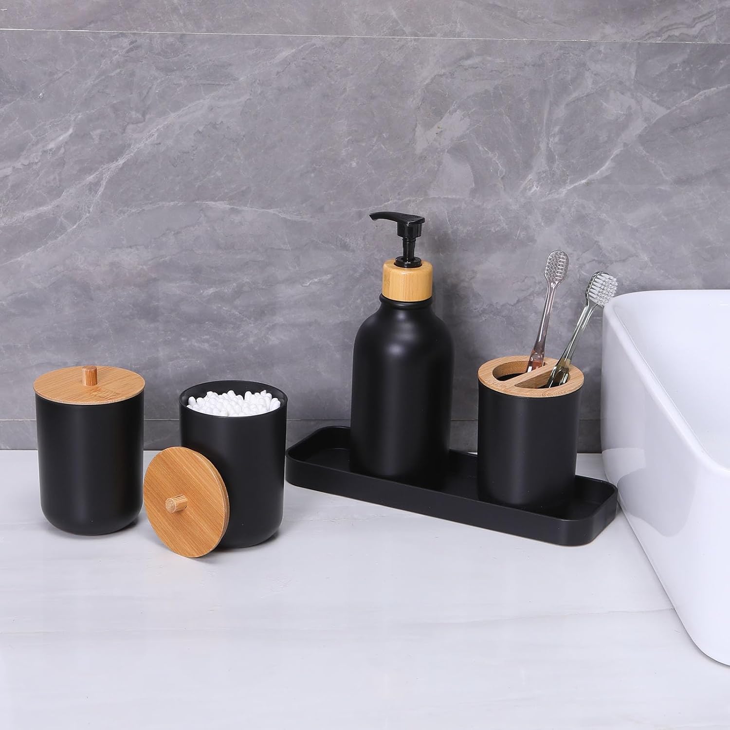Matte Black 9PCS Bathroom Accessories Set with Trash Can and Toothbrush Holder