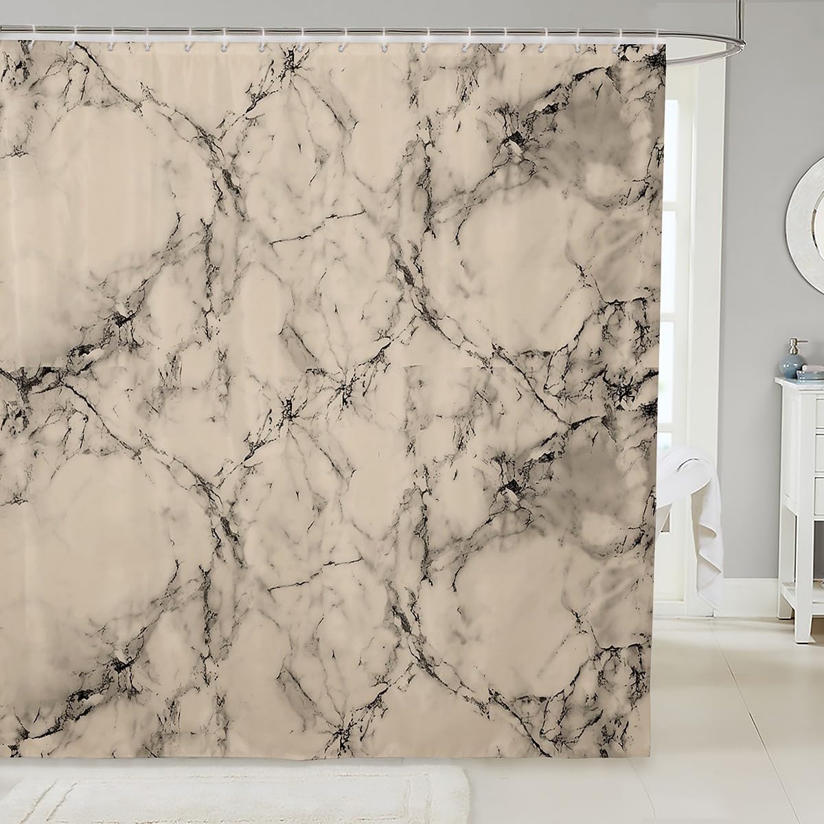 Jejeloiu Beige Marble Shower Curtain Set 72x78