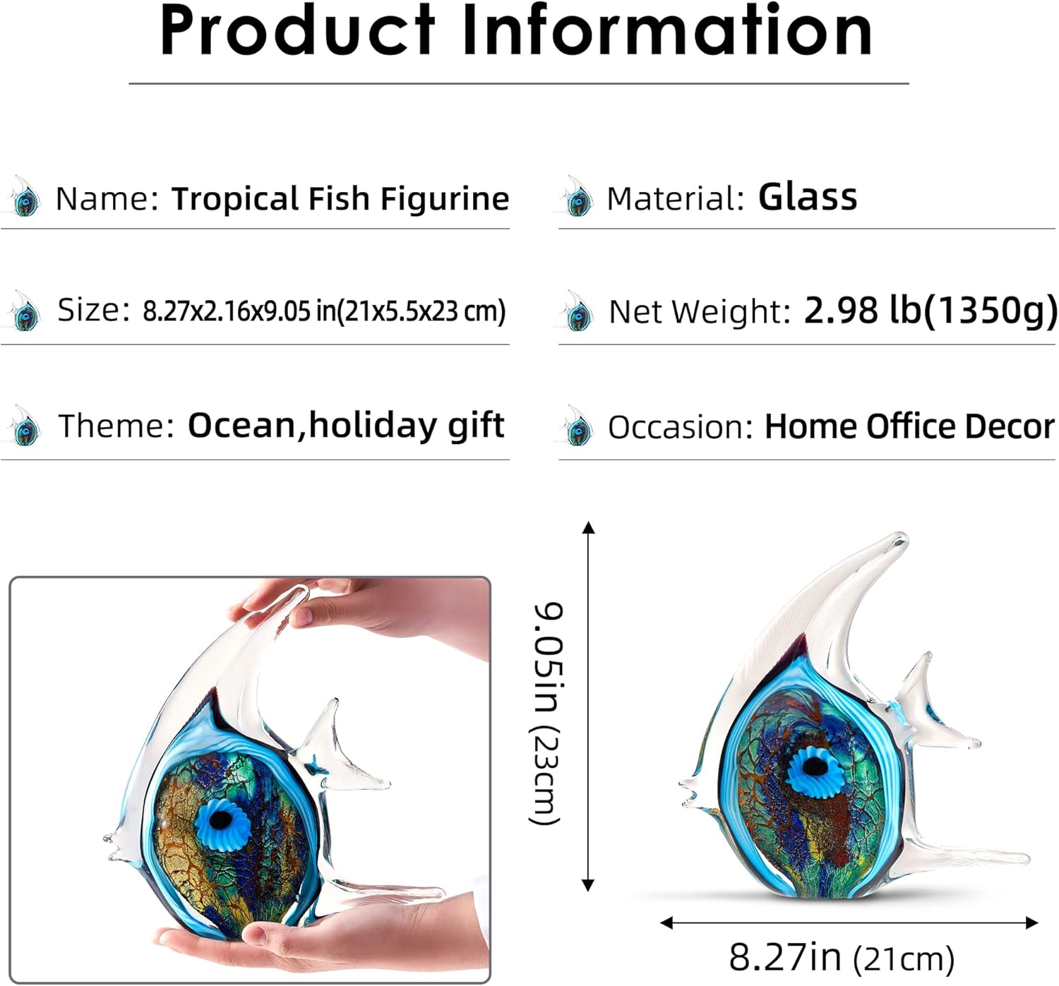 EUSTUMA Hand Blown Glass Tropical Fish Figurine Ornament 1