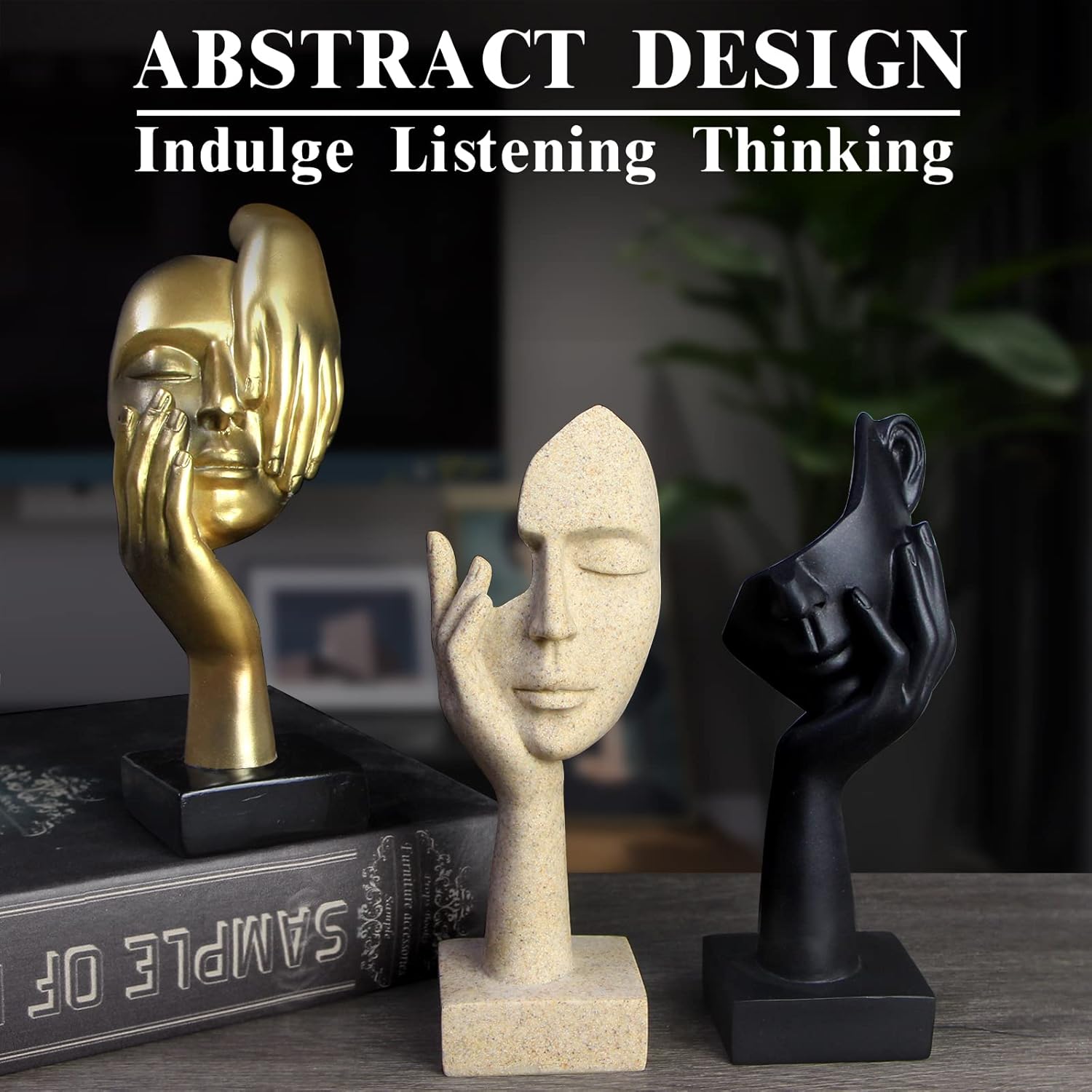 3 Pcs Thinker Statue Modern Home Resin Sculptures