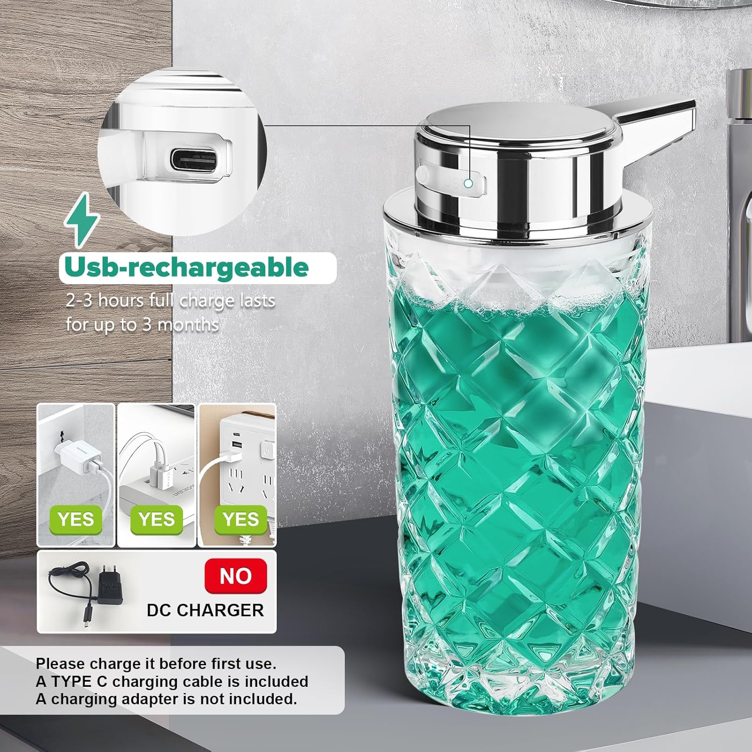 Blancel Automatic Soap Dispenser 11 OZ Glass Touchless