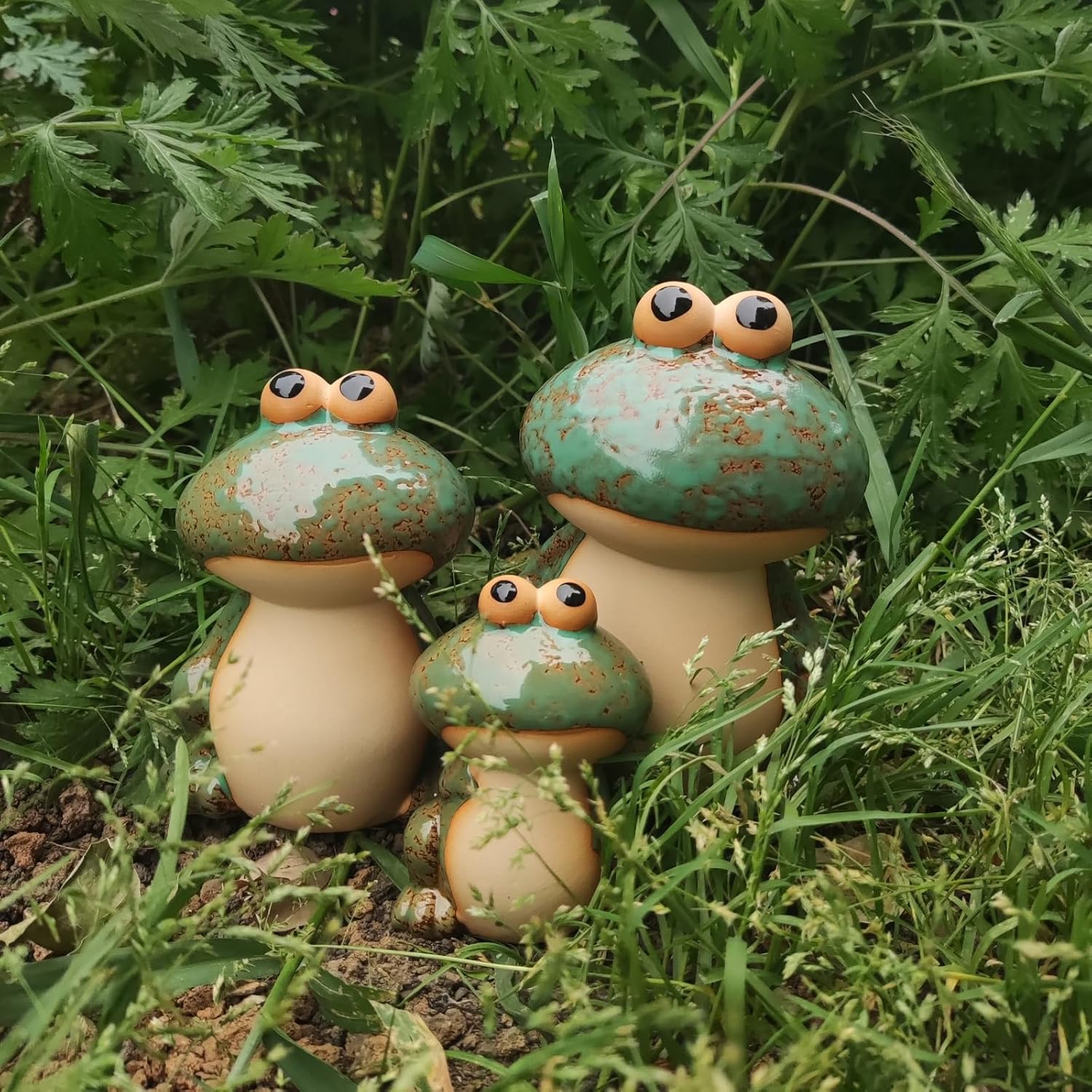 Cute Ceramic Frog Garden Statues Set of 3