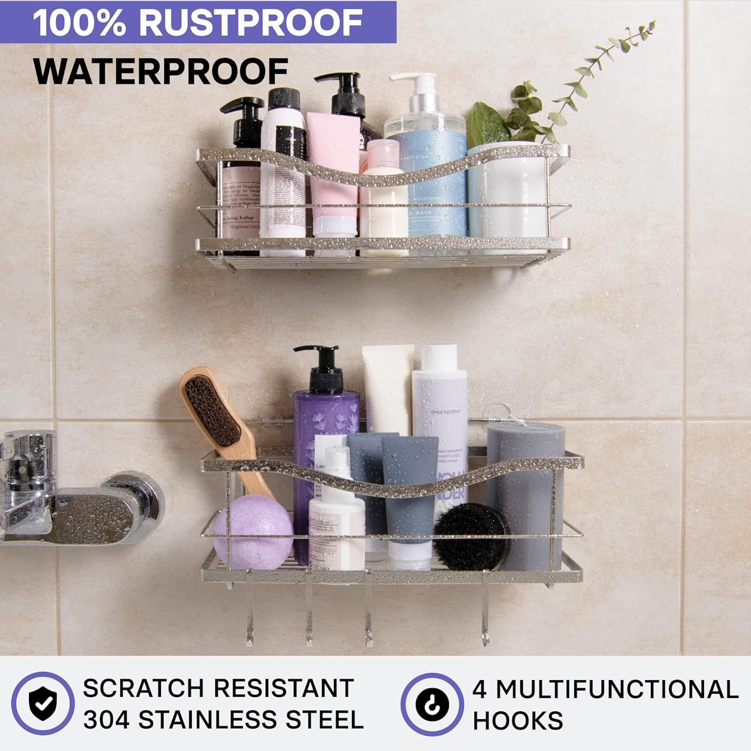 KINCMAX Premium Shower Caddy 2-Pack No Drill Wall Organizer Rustproof Stainless Steel