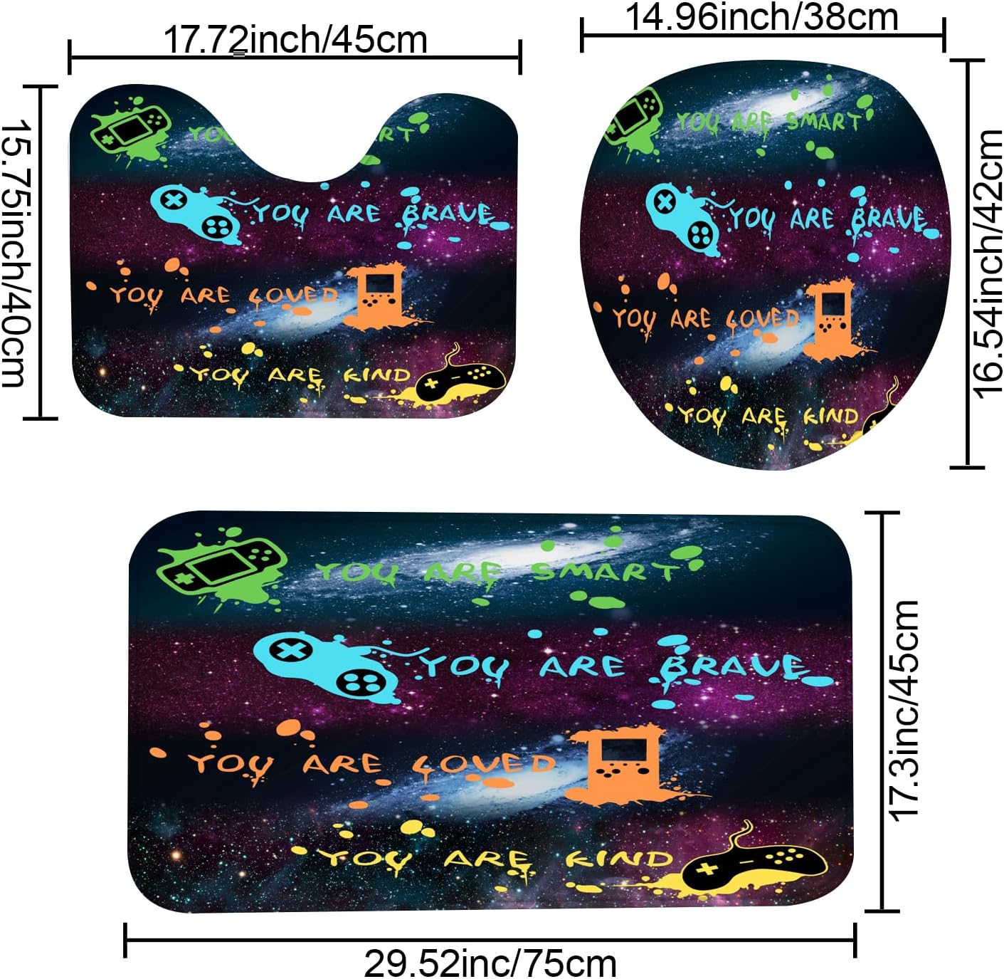 ALEXEX 4 PCS Star Outer Space Kids Shower Curtain Set with 12 Hooks