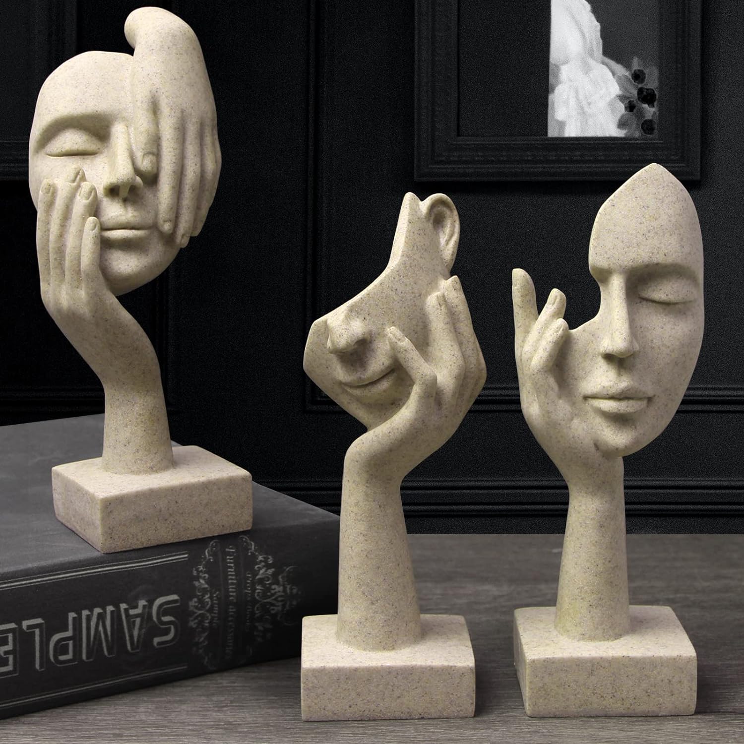 3 Pcs Thinker Statue Modern Home Resin Sculptures