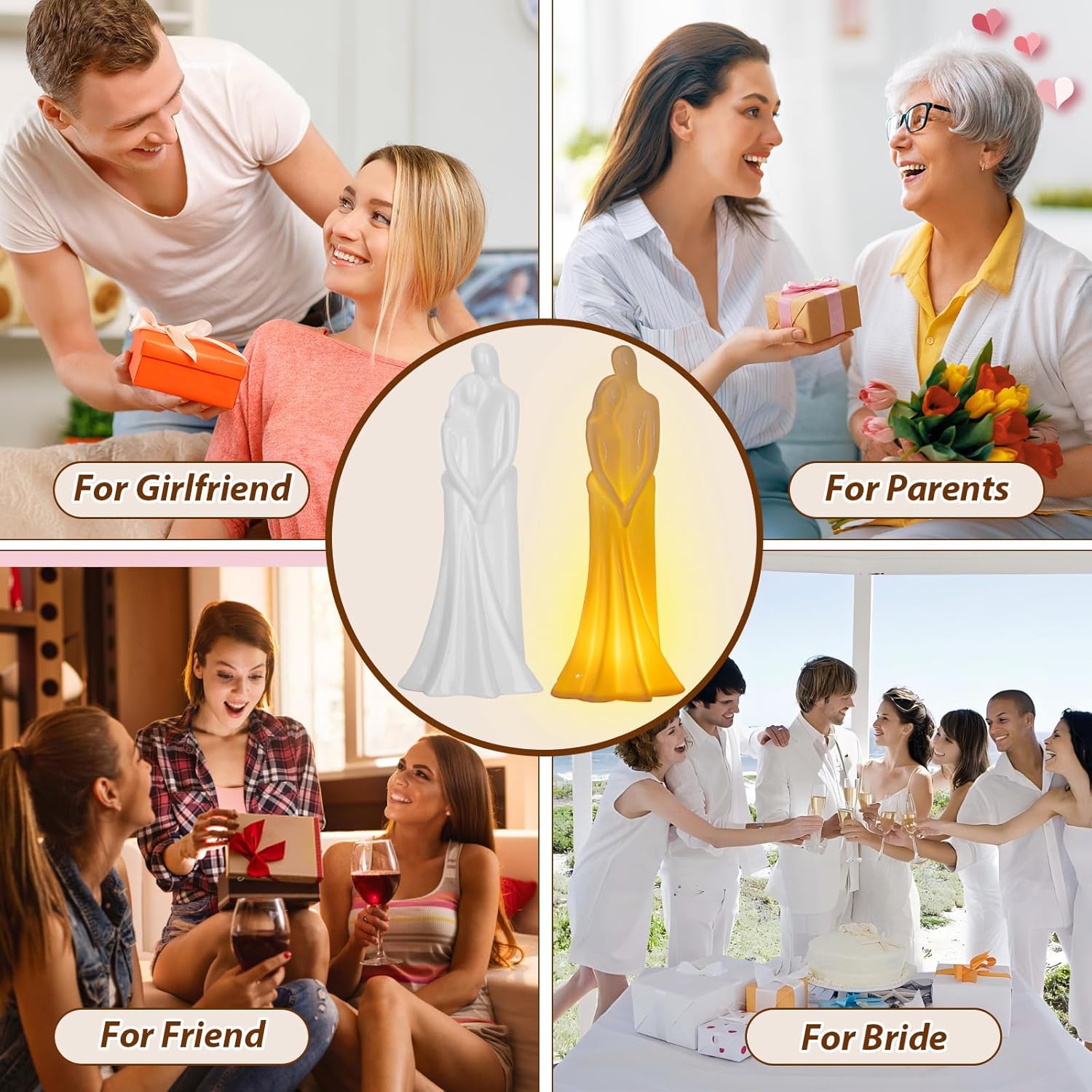 Hugging Couple Sculpture with LED Light 3PCS LR44 Batteries Included Romantic Home Decor for Couples