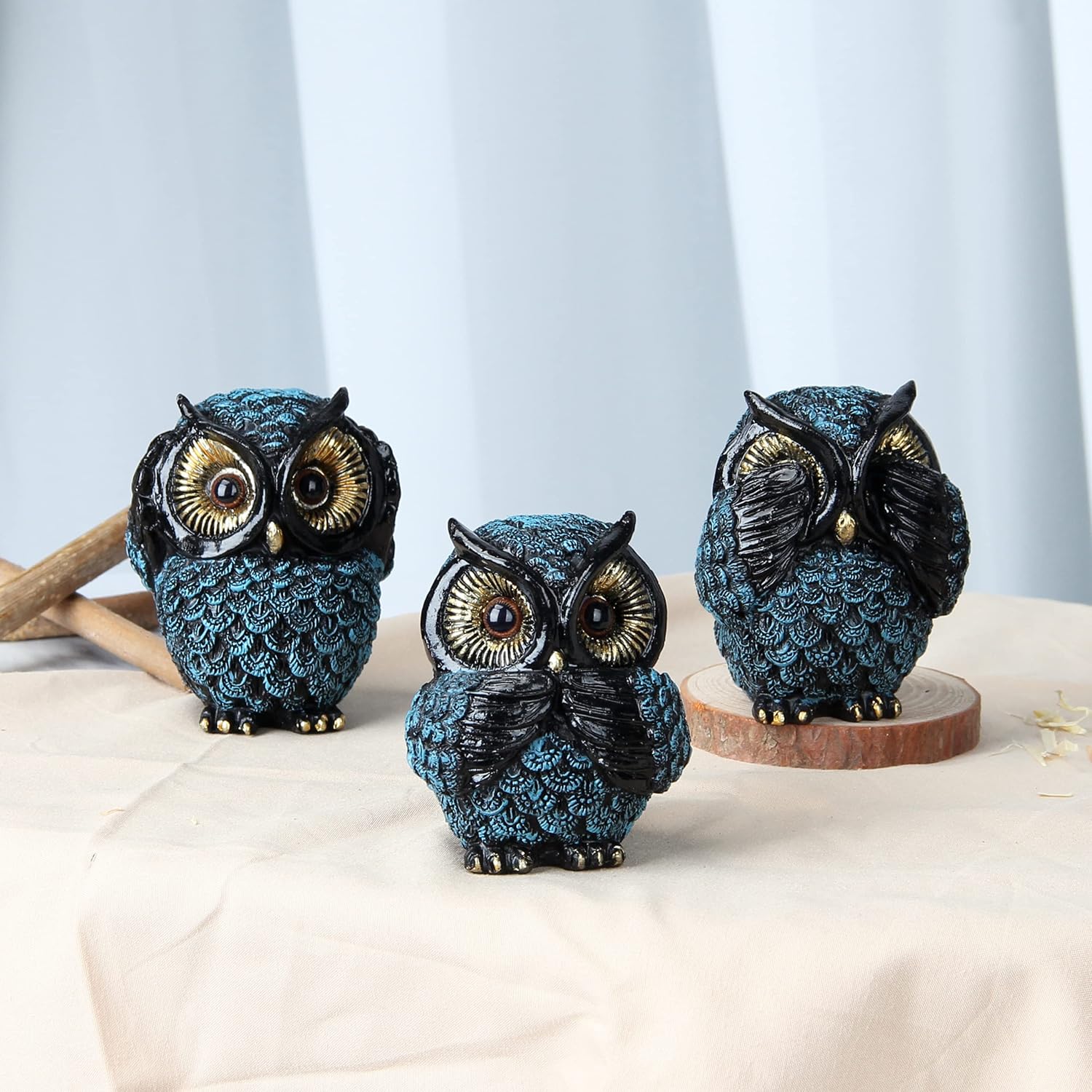 3 Wise Owl Statues for Shelf Decor Retro Boho Designs