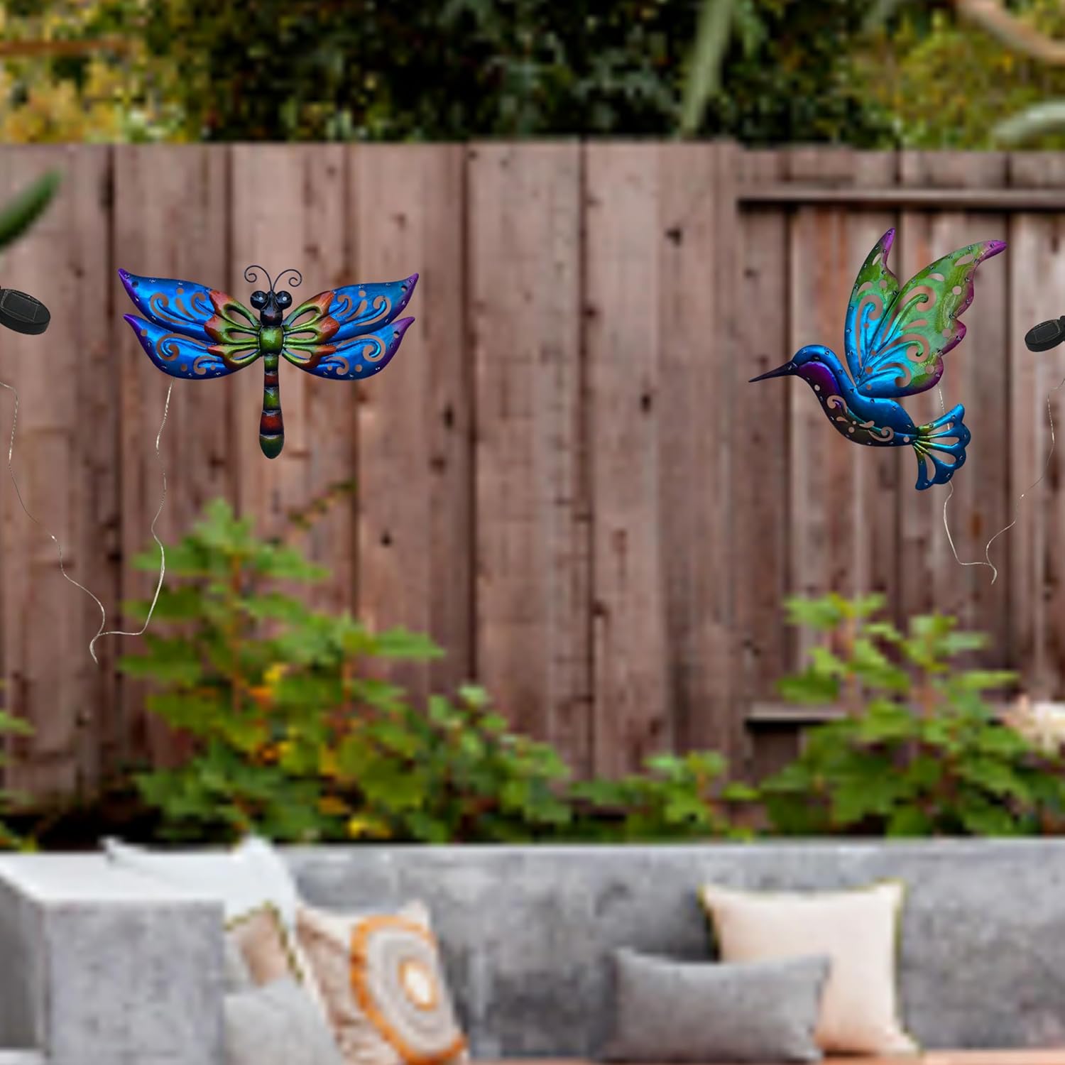 WAIU 20 Inch Solar Metal Dragonfly Wall Light - Blue
