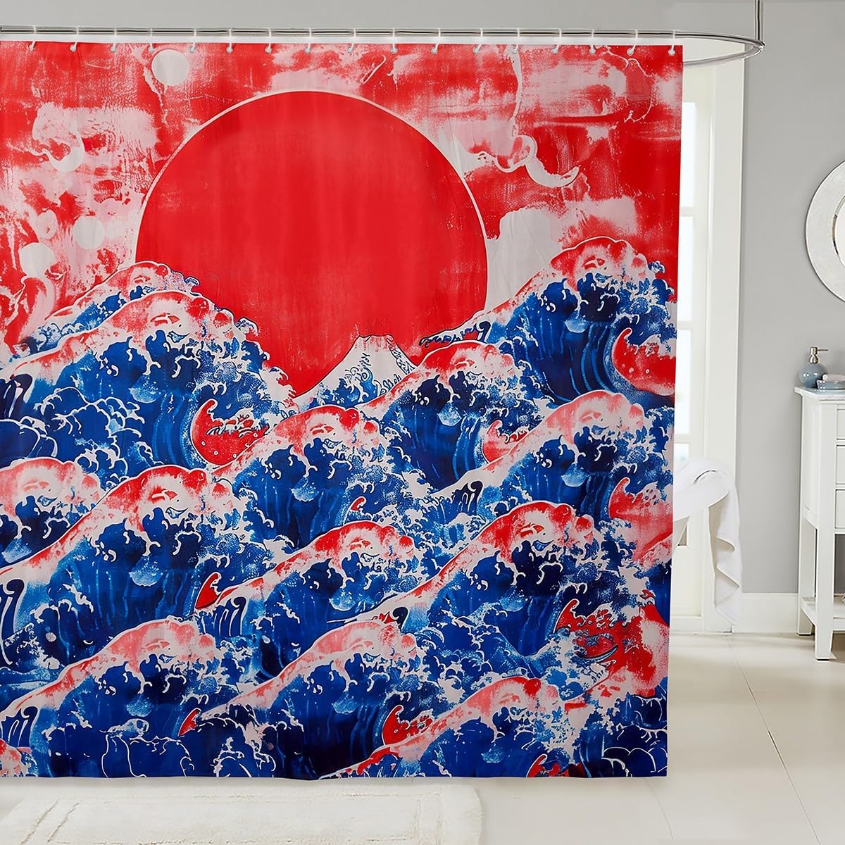 Feelyou Japanese Wave Bath Curtain Set 72x72 Waterproof