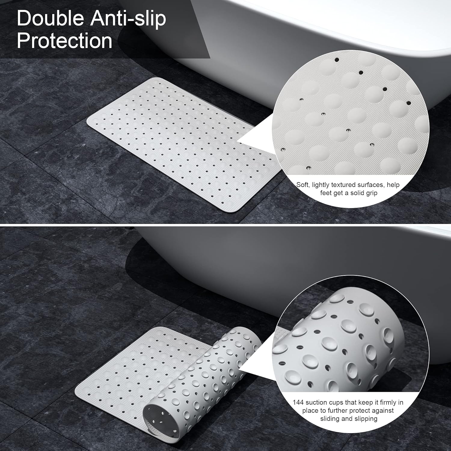 JOYCANO Natural Rubber Bath Mat 28x16 Non Slip