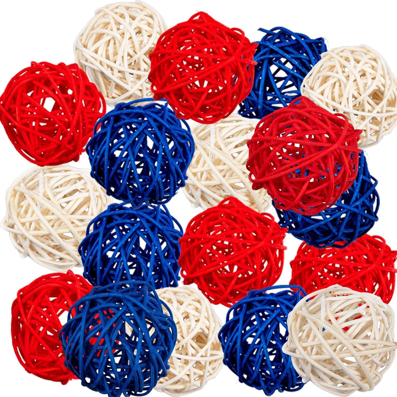 JOYWU 18Pcs 2 Inch Patriotic Rattan Decorative Balls Set for Independence Day Decorations