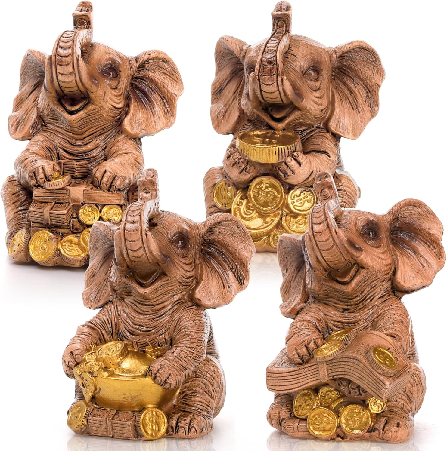 4 Pack Lucky Elephant Statues for Home Decor