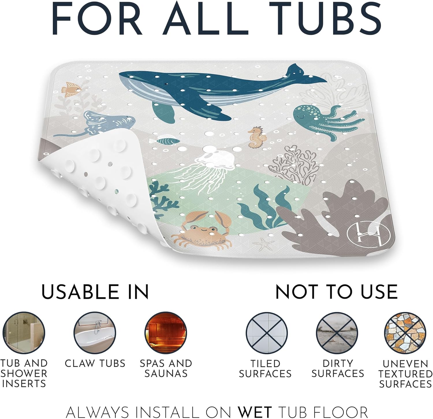 Homerella Anti Slip Shower Mat 21x21 Inch