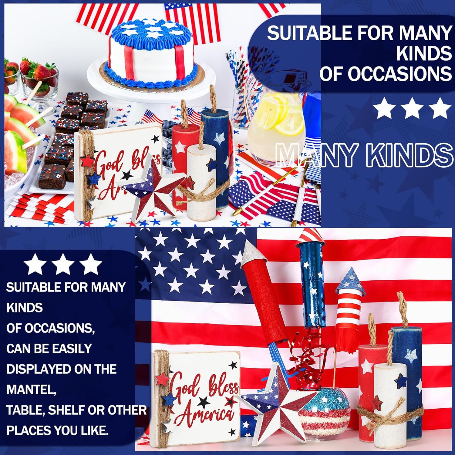 Amyhill 5 Pcs 4th of July Wood Centerpieces
