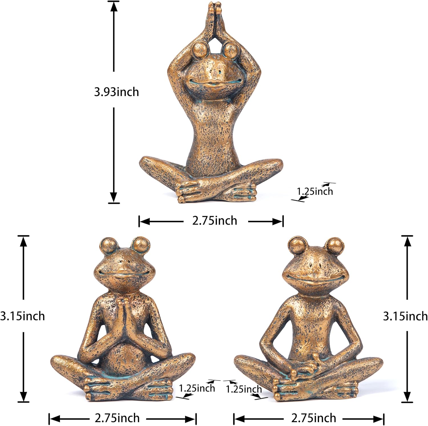 Smadeer Bronze Frog Figurines 3-Piece Yoga Set