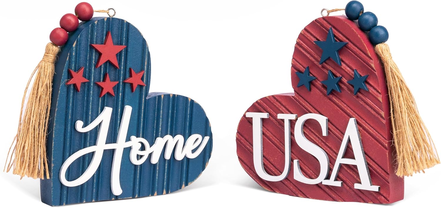 Valery Madelyn 4th of July Decor Heart Centerpieces 2 Pcs