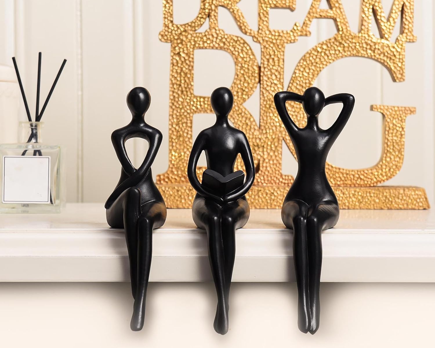 Quoowiit Black Thinker Statue Bookshelf Decor Set of 3