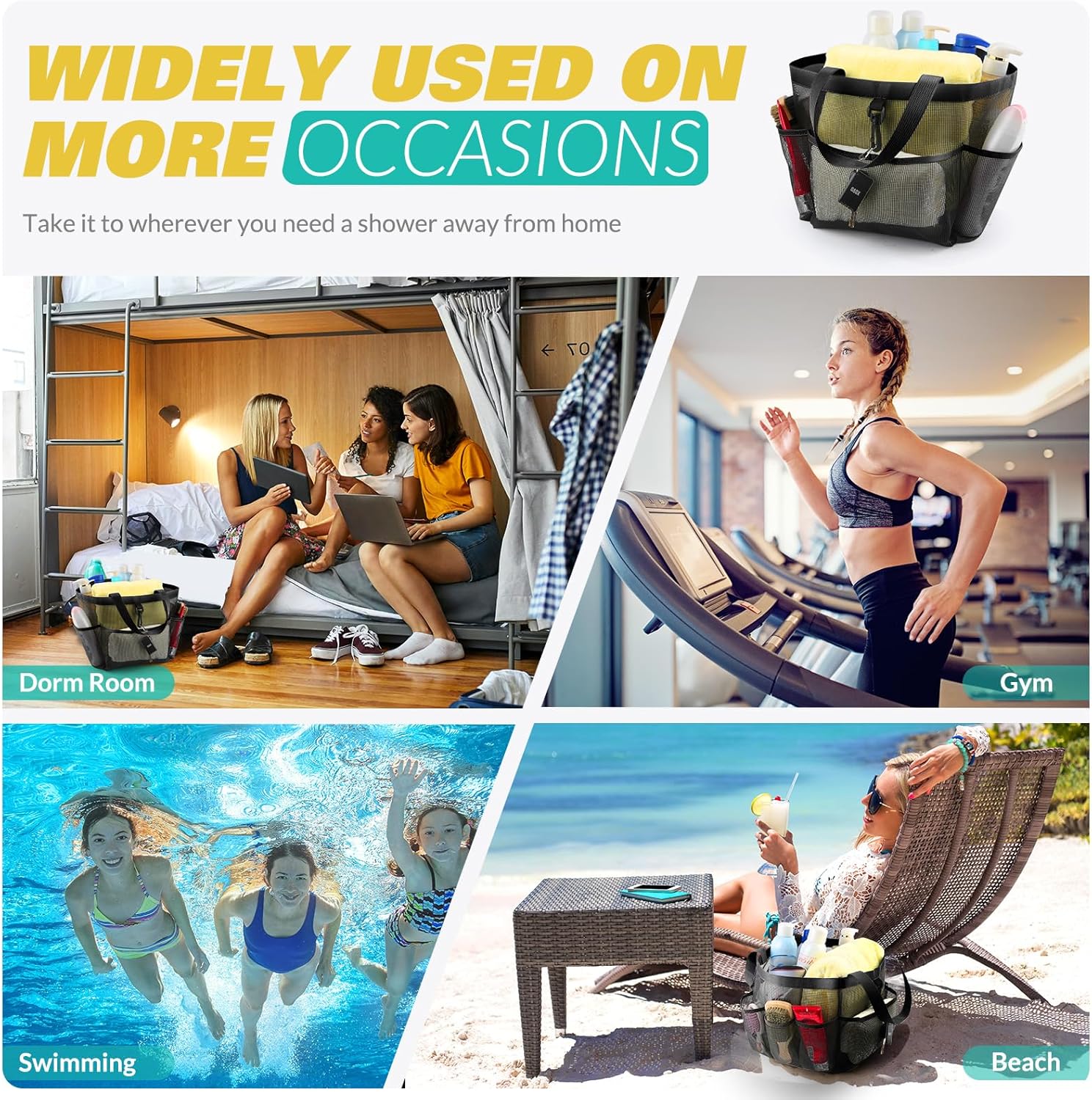 Ellipse Mesh Shower Caddy with 8 Pockets Portable for Dorm Room Travel Gym Beach