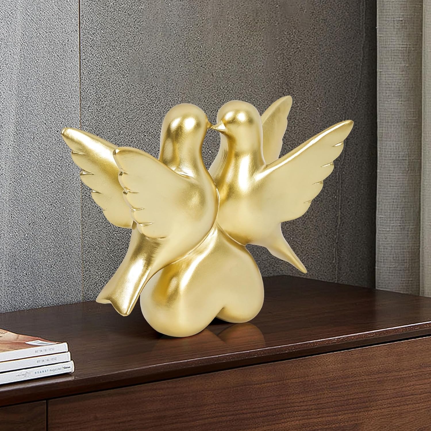 Gold Kissing Doves Figurines Home Decor Statues