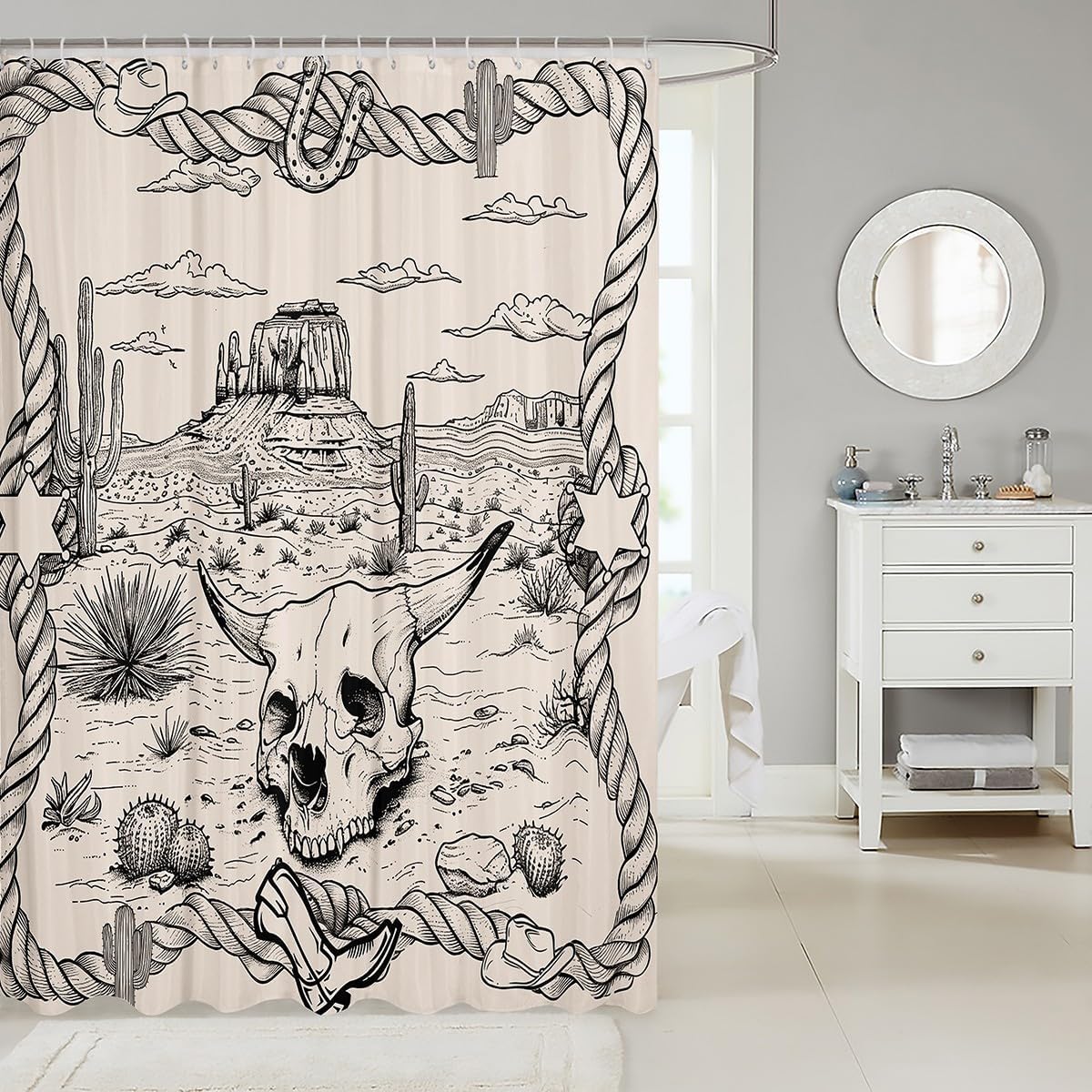 Bull Skull Shower Curtain Set 72x78 for Home