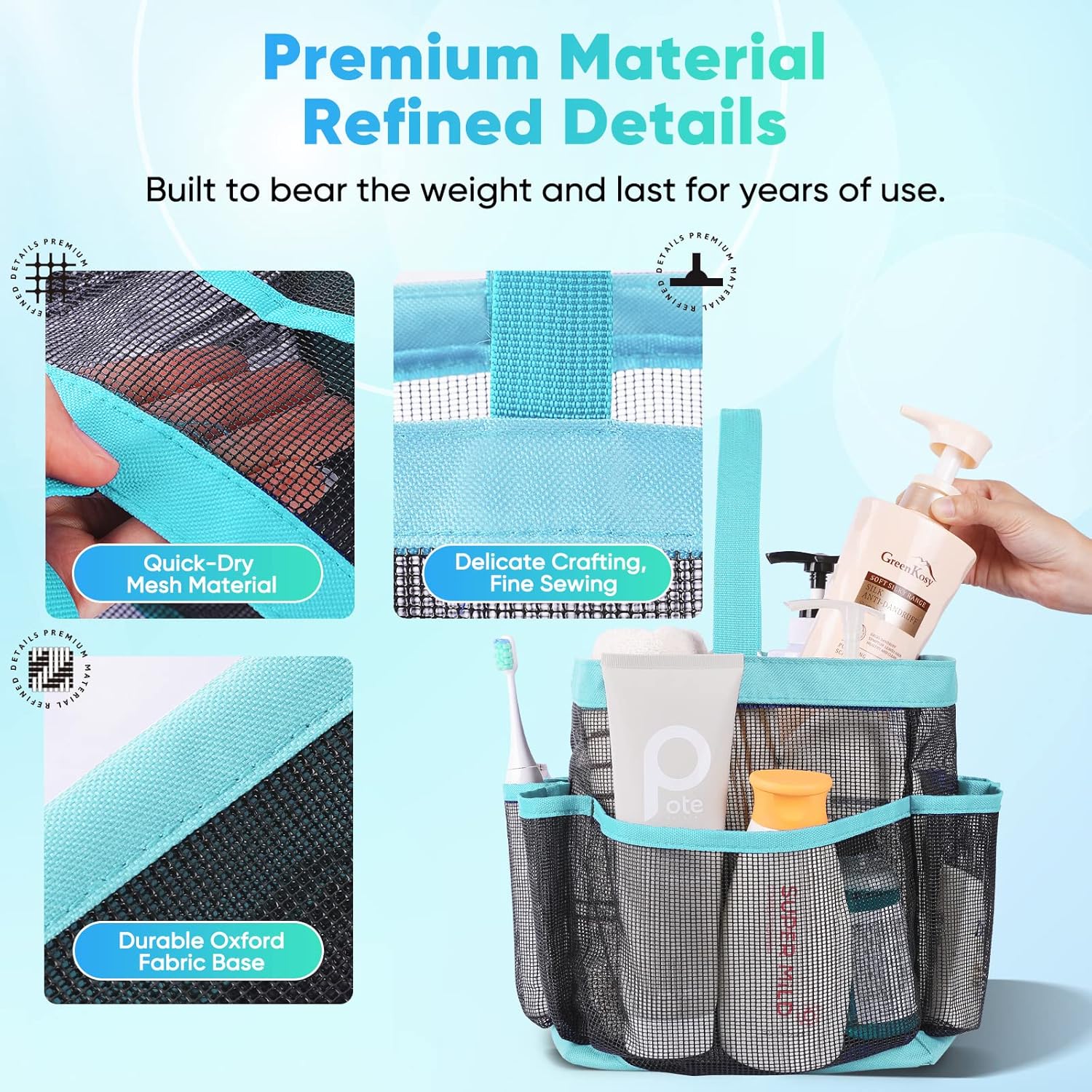 EUDELE Mesh Shower Caddy with 8 Pockets Portable
