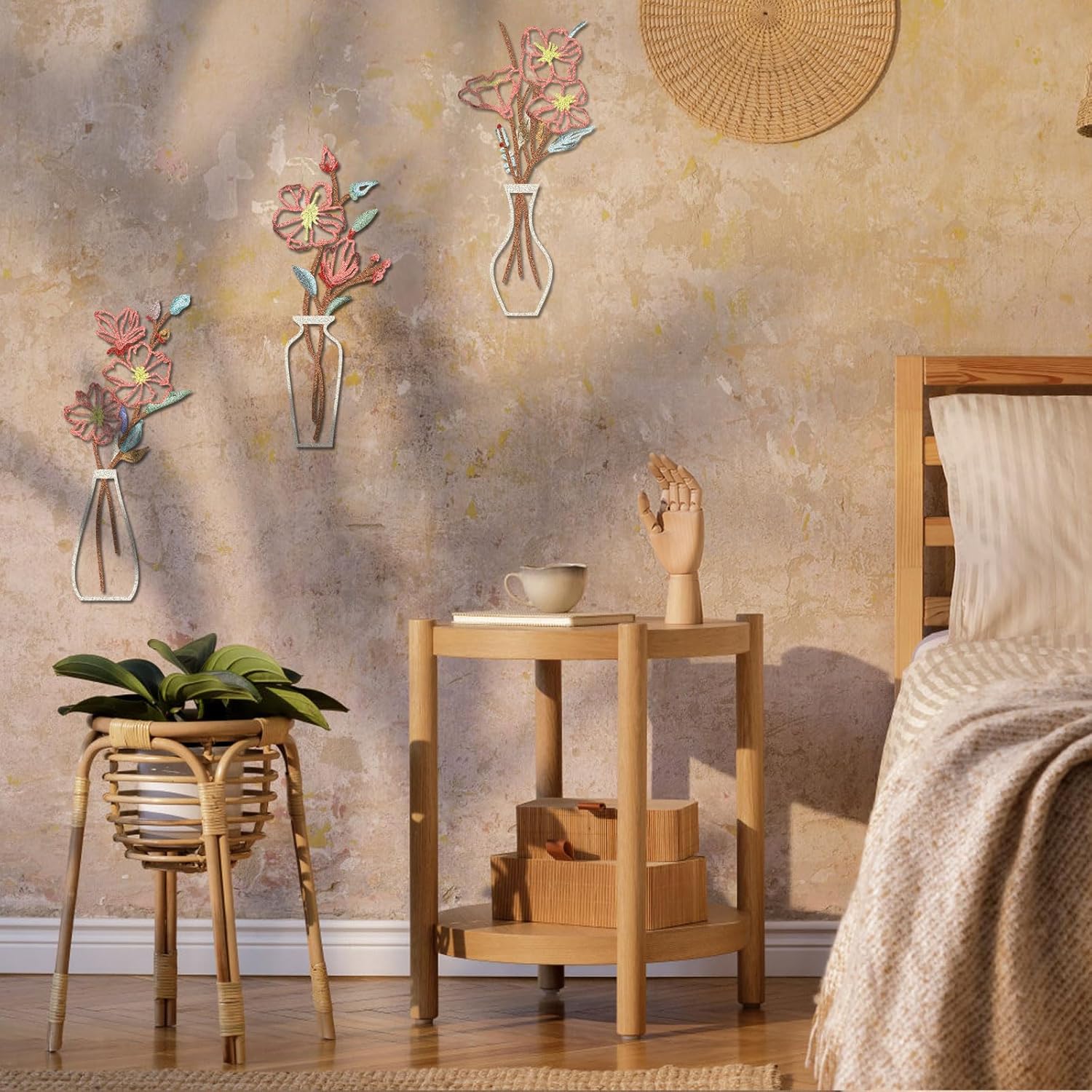 Primst 3 Pcs Metal Flower Wall Art - Rustic Boho Decor