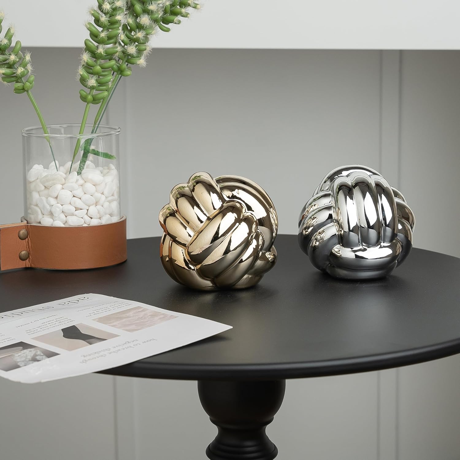 Lynagert Small Silver Knot Decor for Home Office