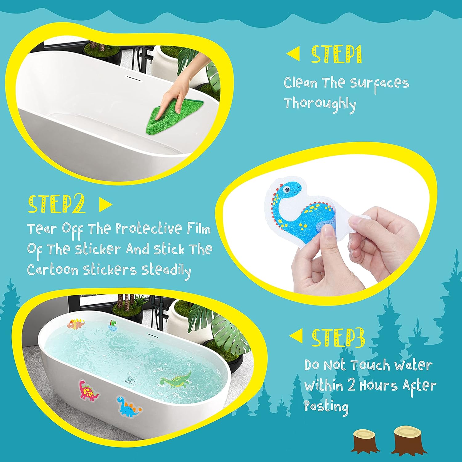 Hebayy 30 Non-Slip Bathtub Stickers with Dinosaur Design 1