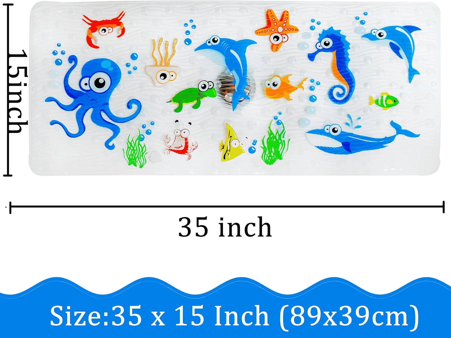 Bath Mats for Kids - Large Non-Slip Cartoon Octopus Design