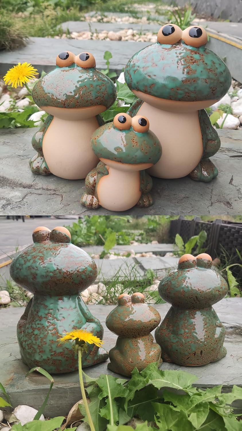 Cute Ceramic Frog Garden Statues Set of 3