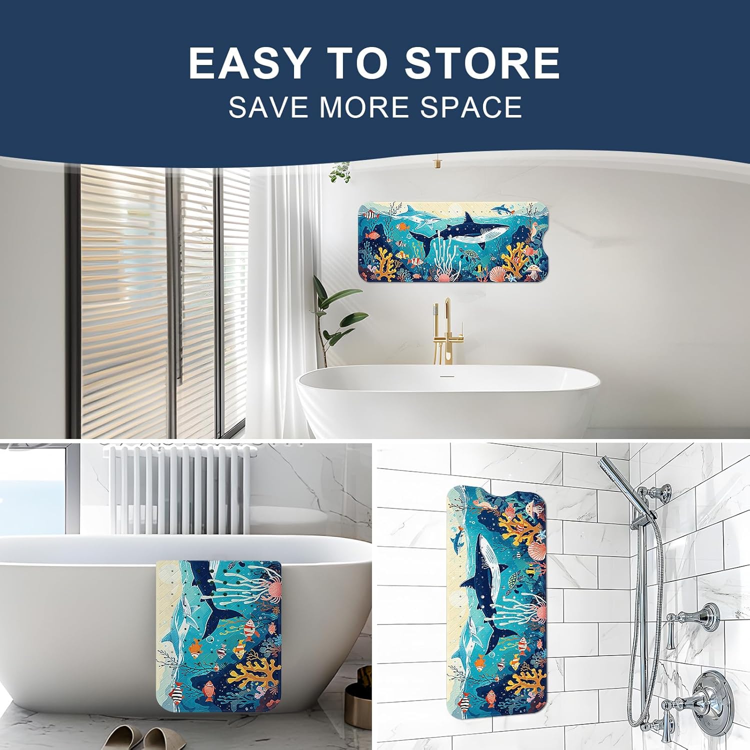 XIYUNTE Kids Bath Mat - 40x16 Non Slip with Suction Cups and Drain Holes