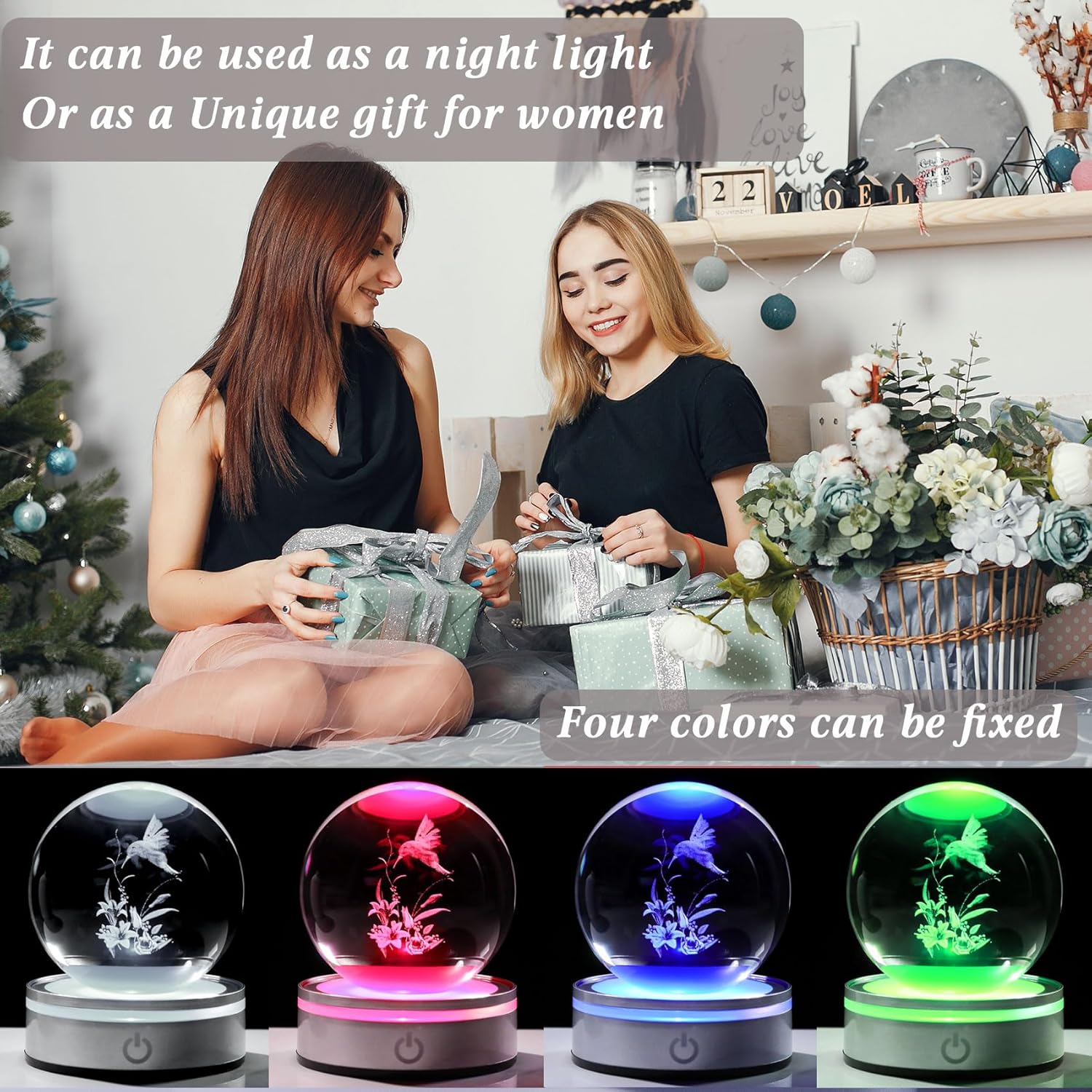 Movdyka 3D Crystal Hummingbird Decor with LED Base