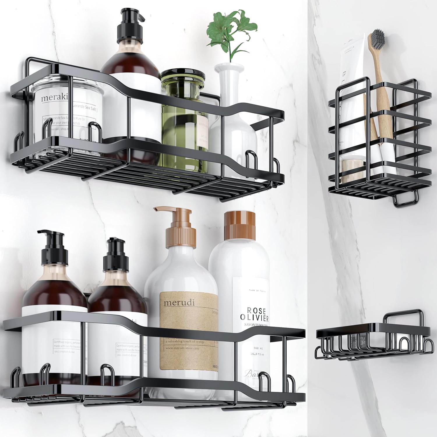 Tribal Cooking Shower Caddy 4 Set 40LB Capacity Black Matte