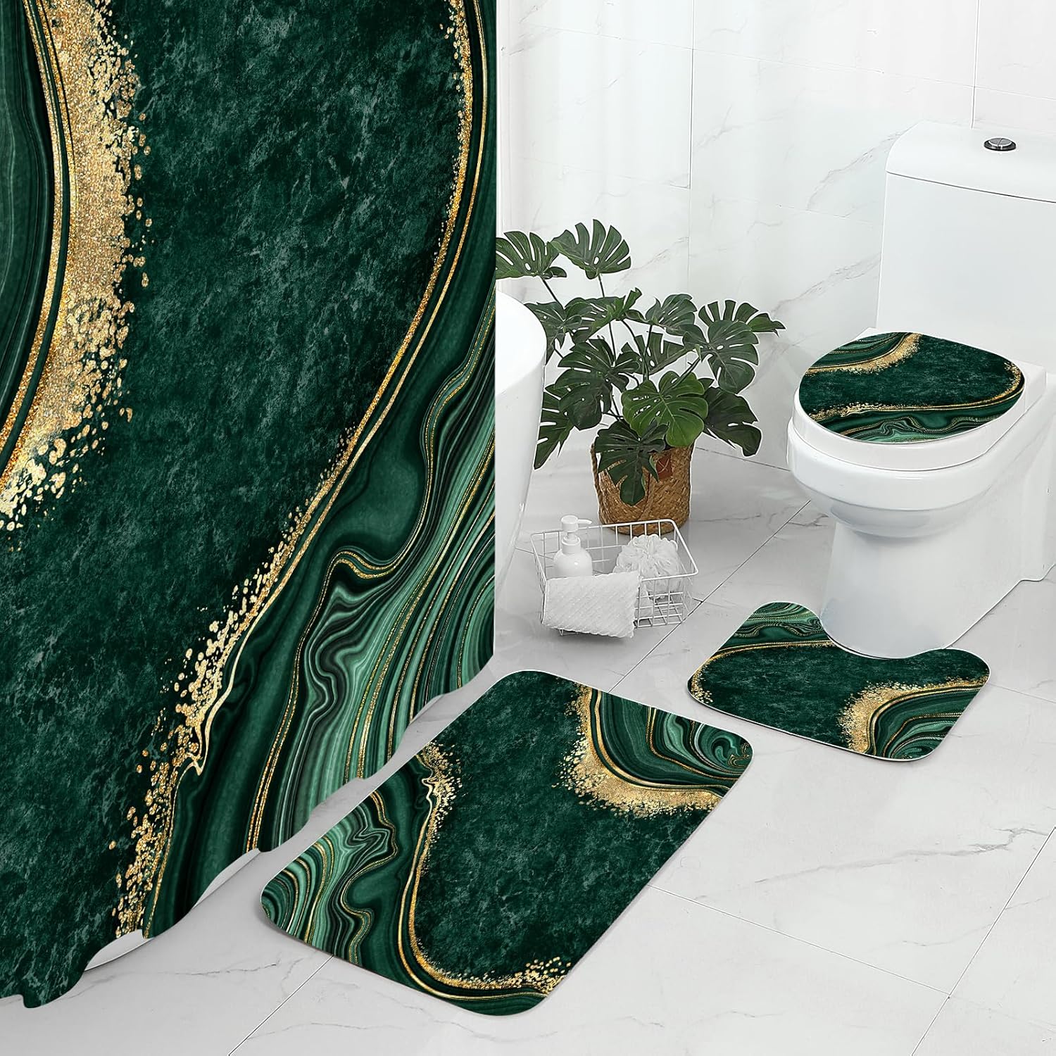 Gibelle 4 Pcs Luxury Marble Shower Curtain Set 1