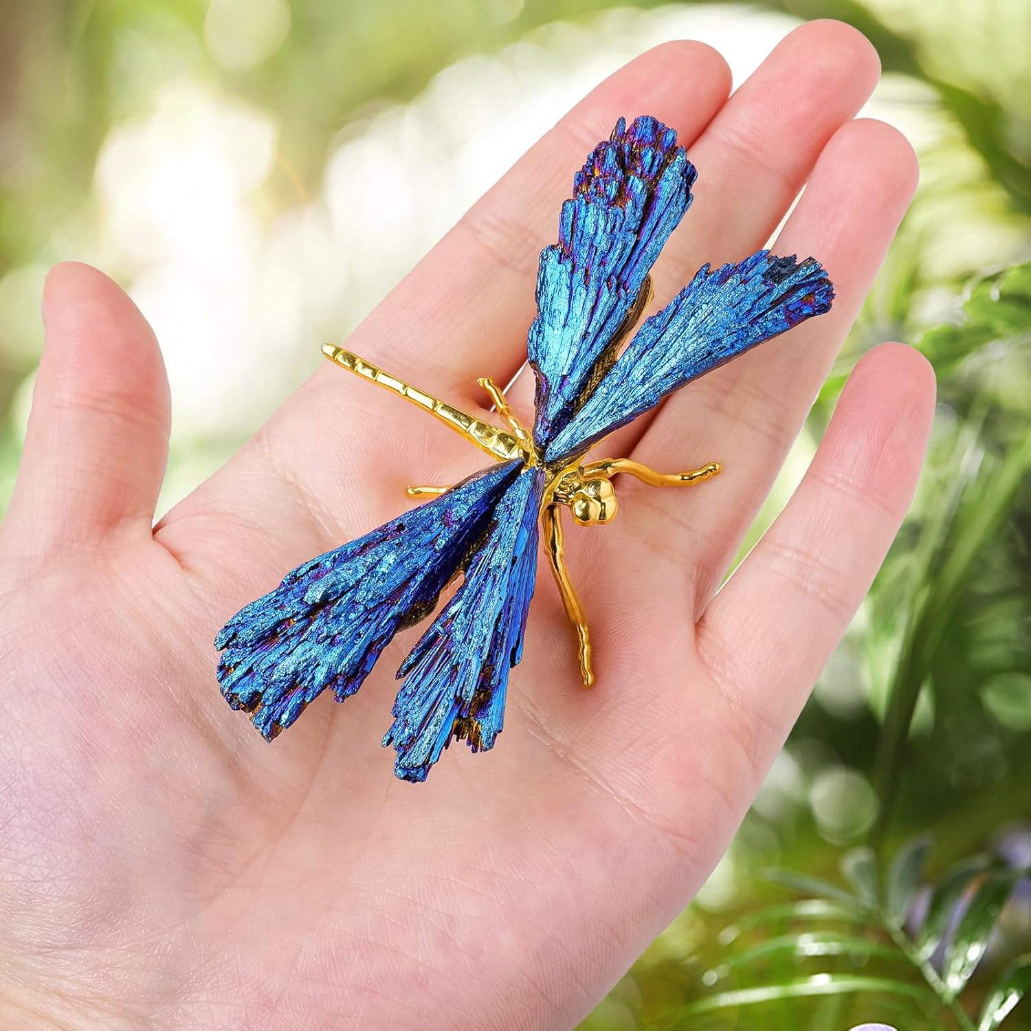 Dragonfly Statue Blue Tourmaline Electroplated Decor