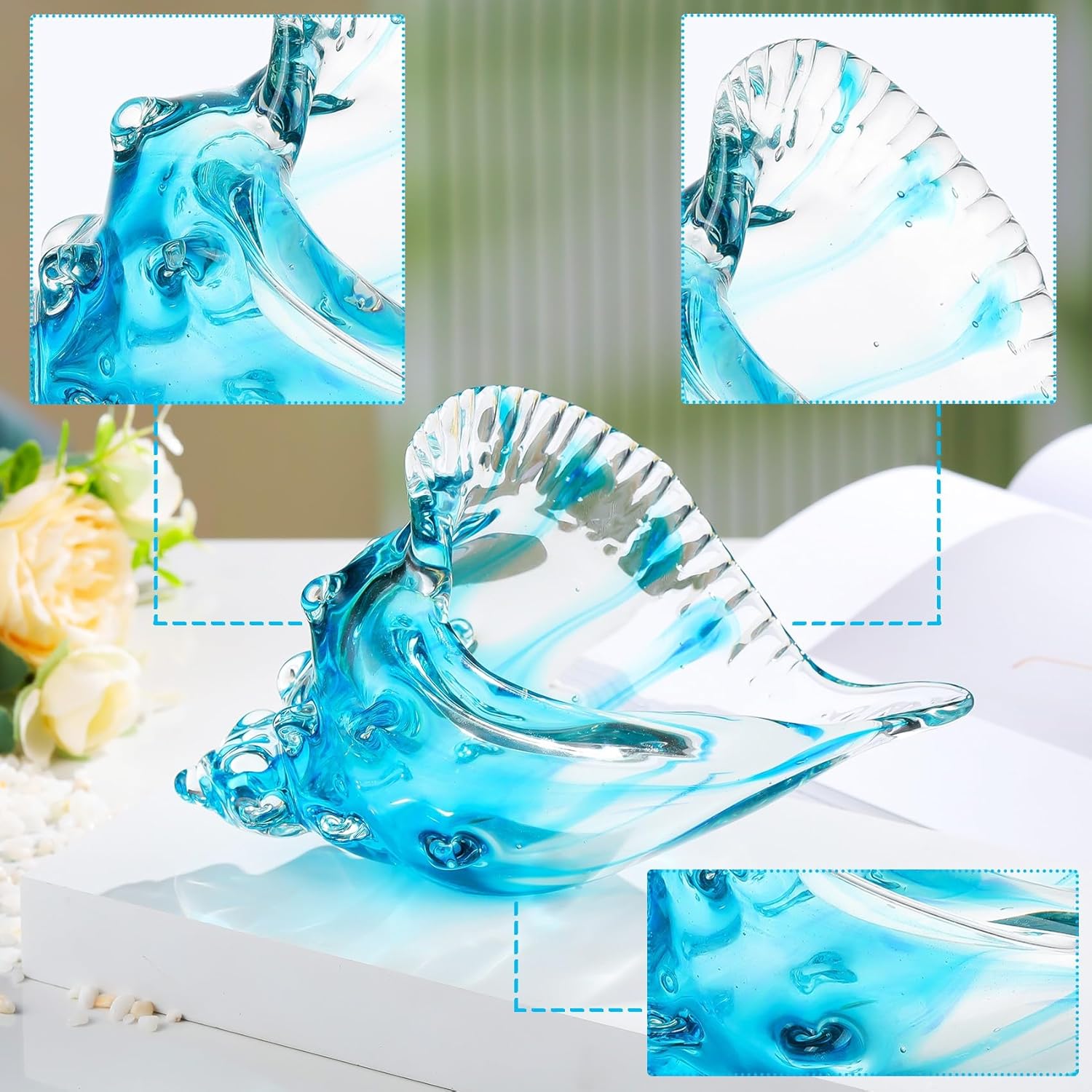 Blue Handmade Blown Glass Conch Statues Sea Decor