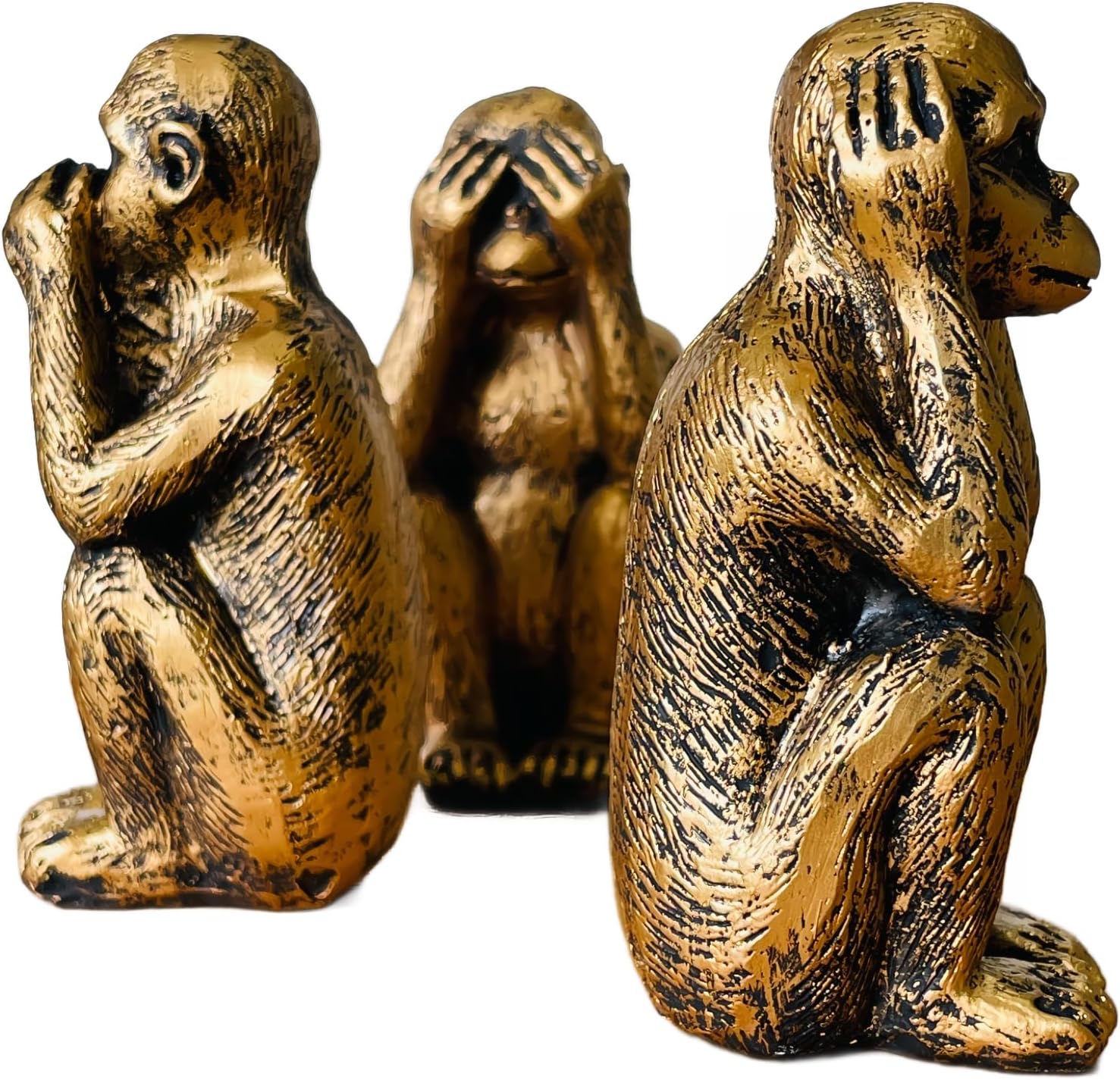 3 Wise Monkeys Statue Set - Resin Bronze Decor