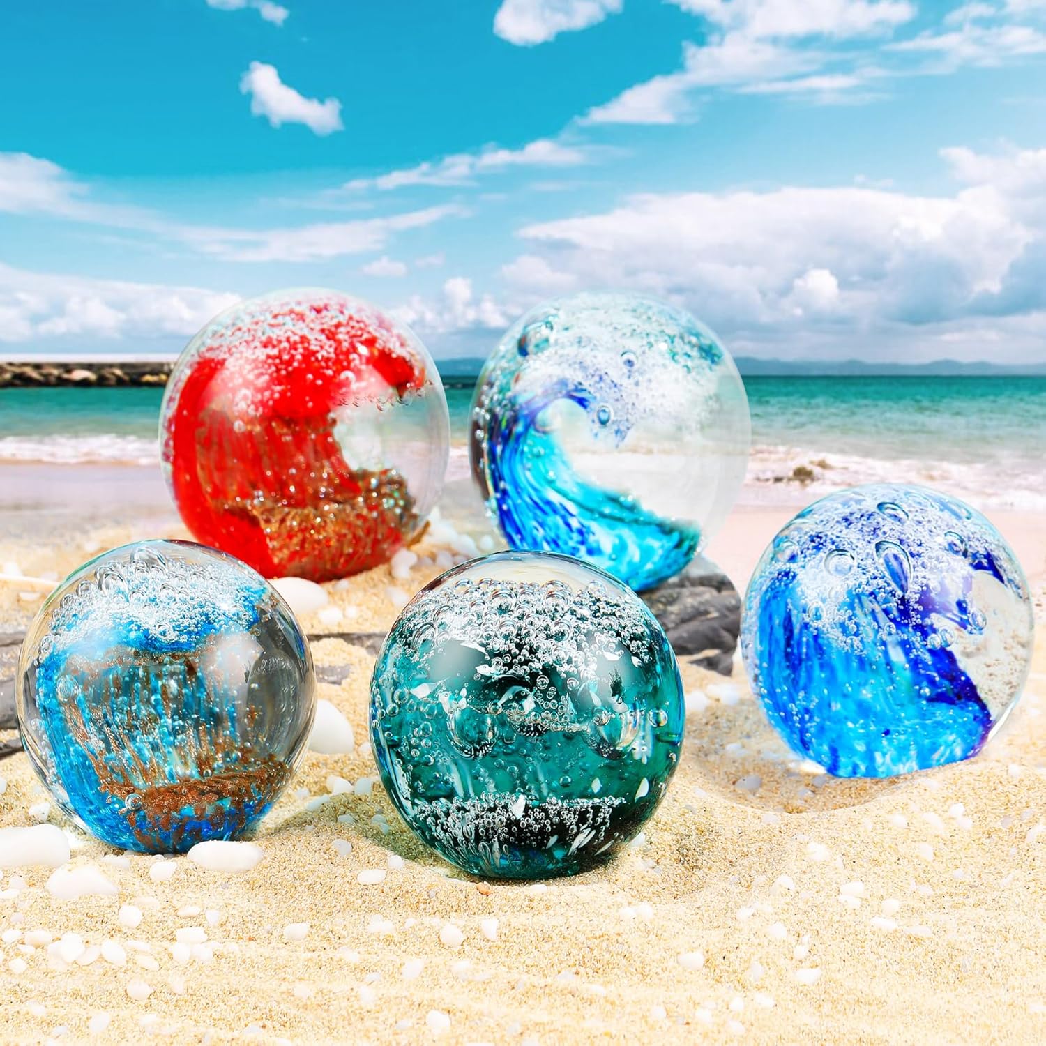 YWHL Hand Blown Crystal Wave Ball Decor
