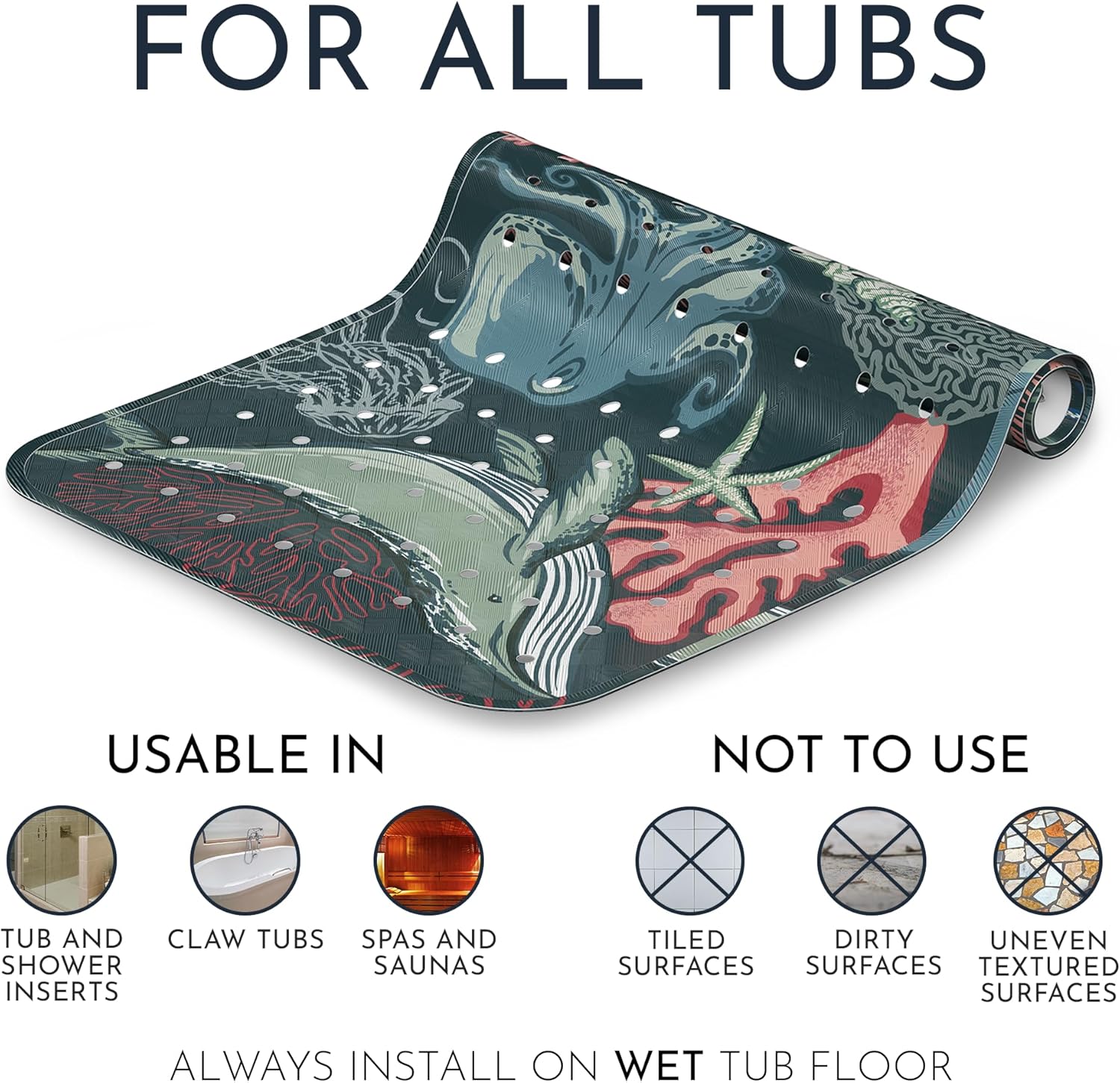 Homerella Anti-Slip Bathtub Mat 40x16 Inch