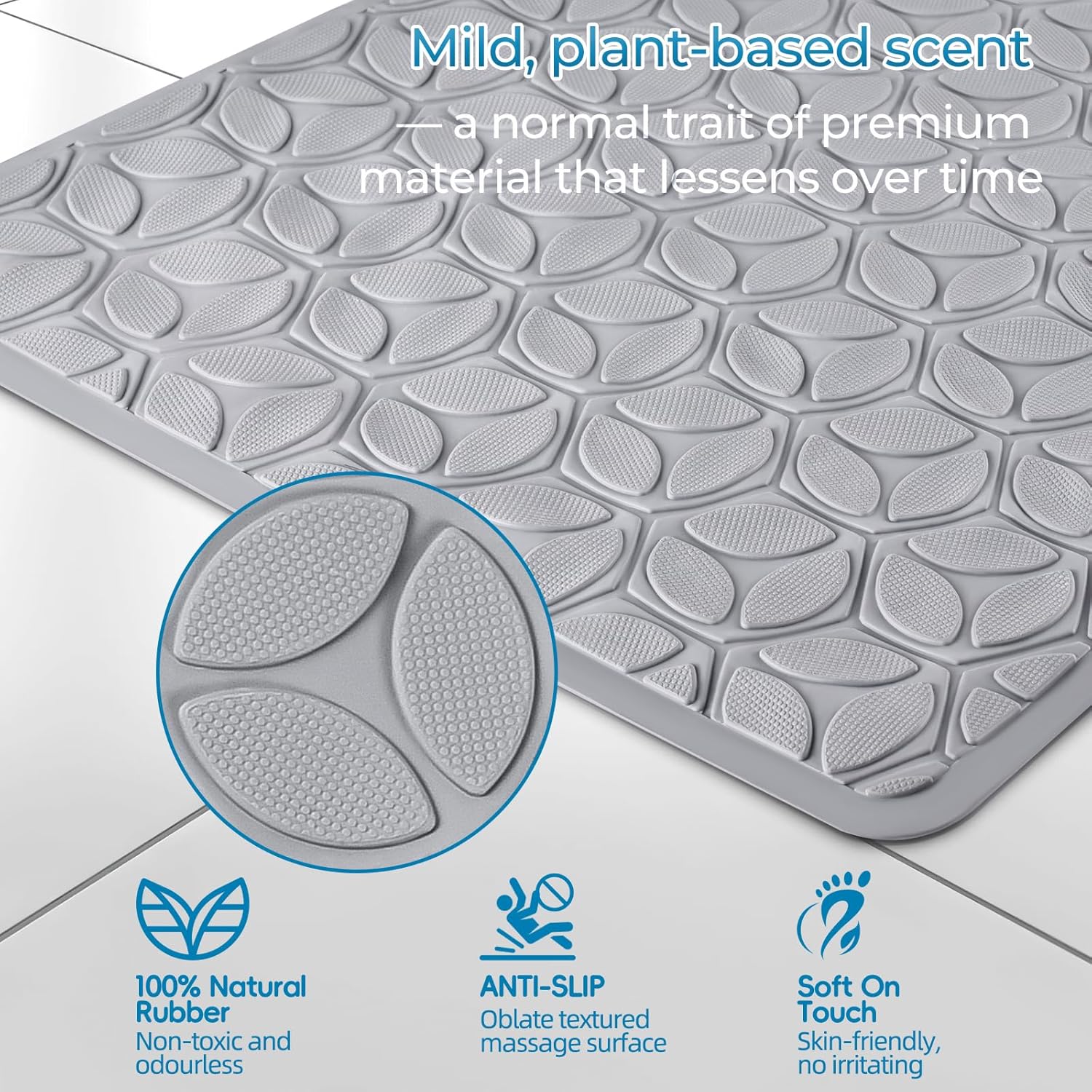 WRISIN Non-Slip Bathtub Mat with Suction Cups - 17x35 Inch Gray