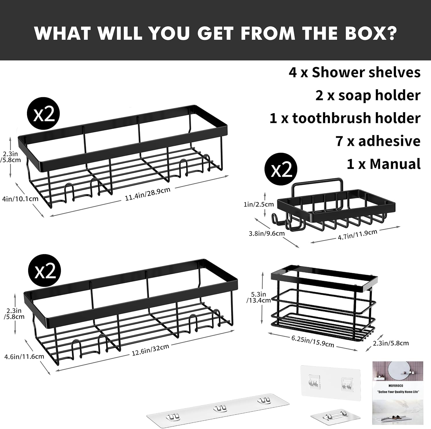 Moforoco 7 Pack Adhesive Shower Organizer Set