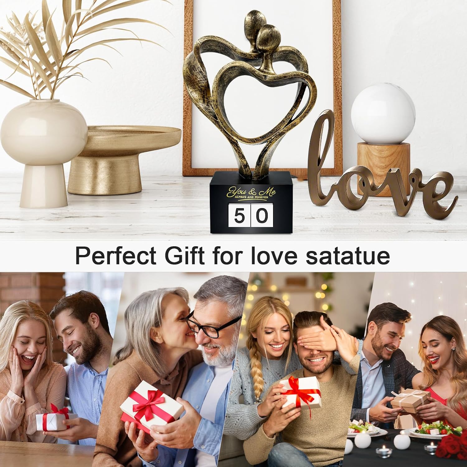 Romantic Couple Love Statue Sculpture for Her and Him