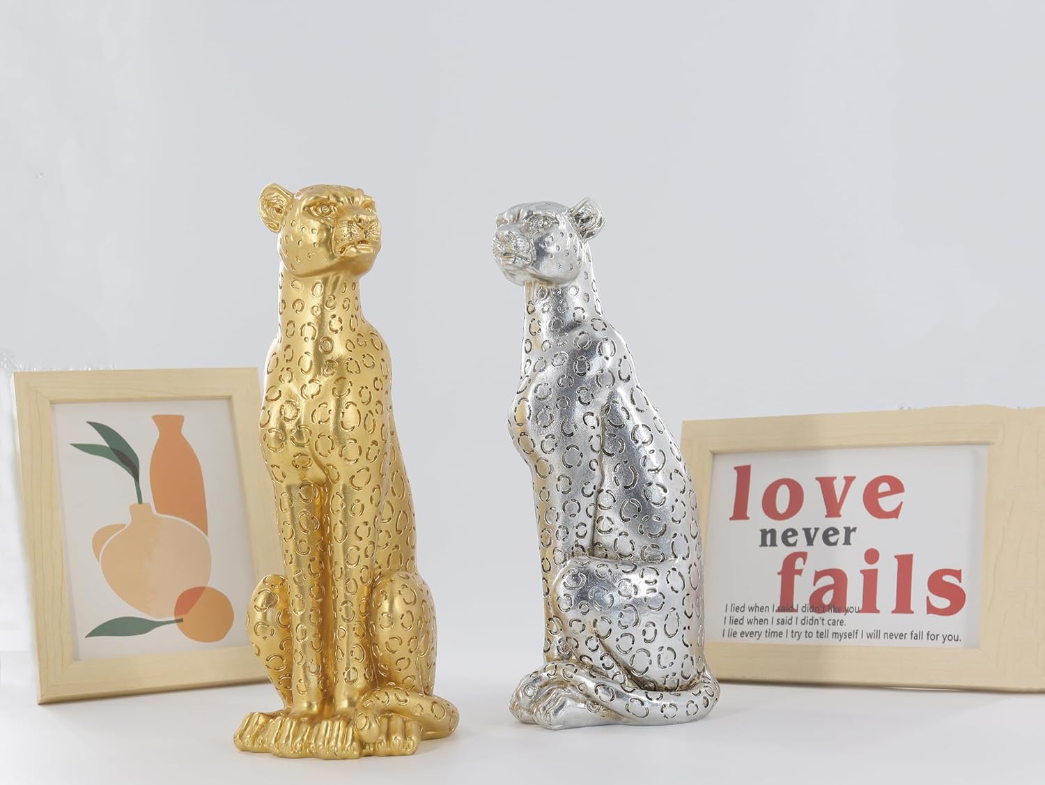 Gold Cheetah Statue Resin Handmade Home Decor