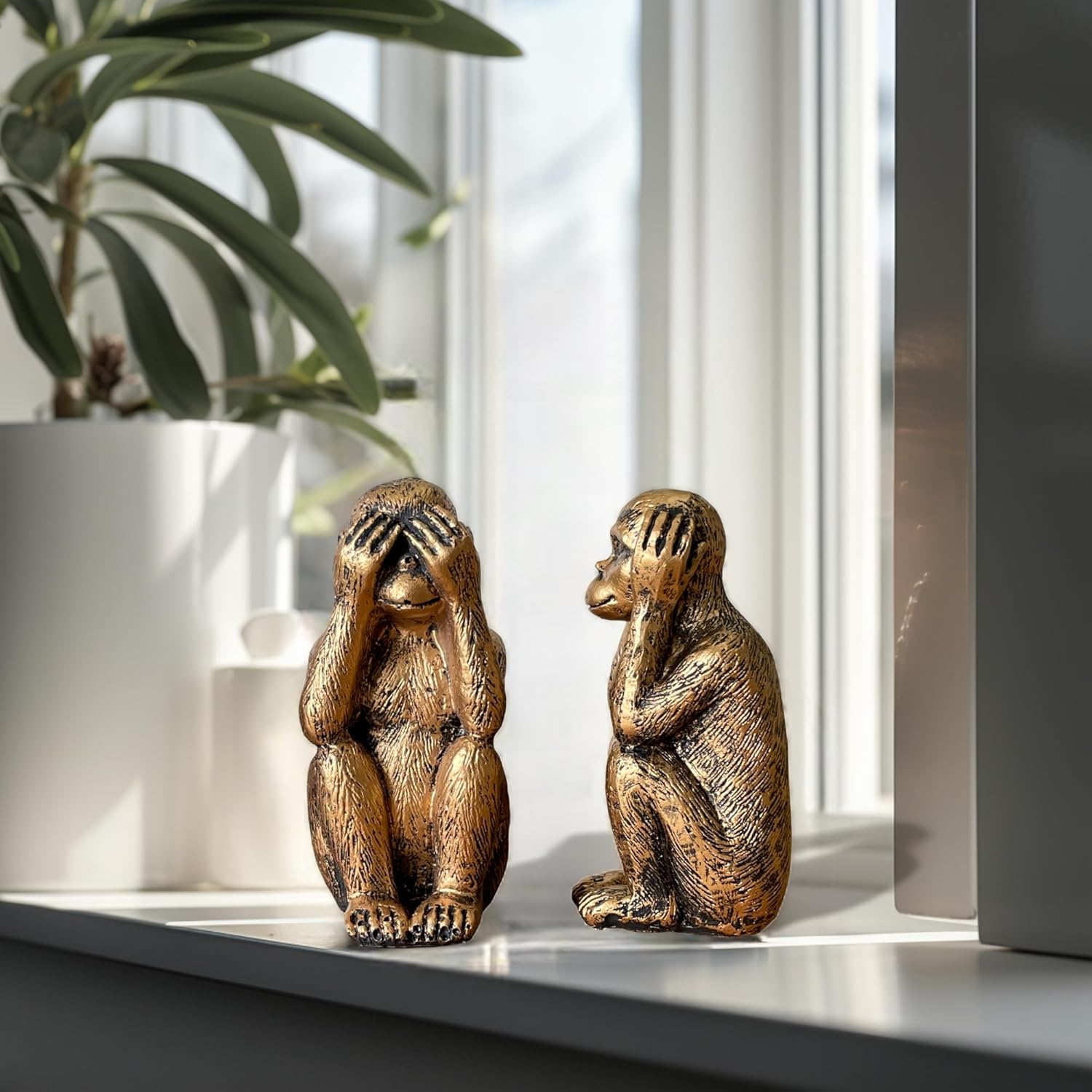 3 Wise Monkeys Statue Set - Resin Bronze Decor