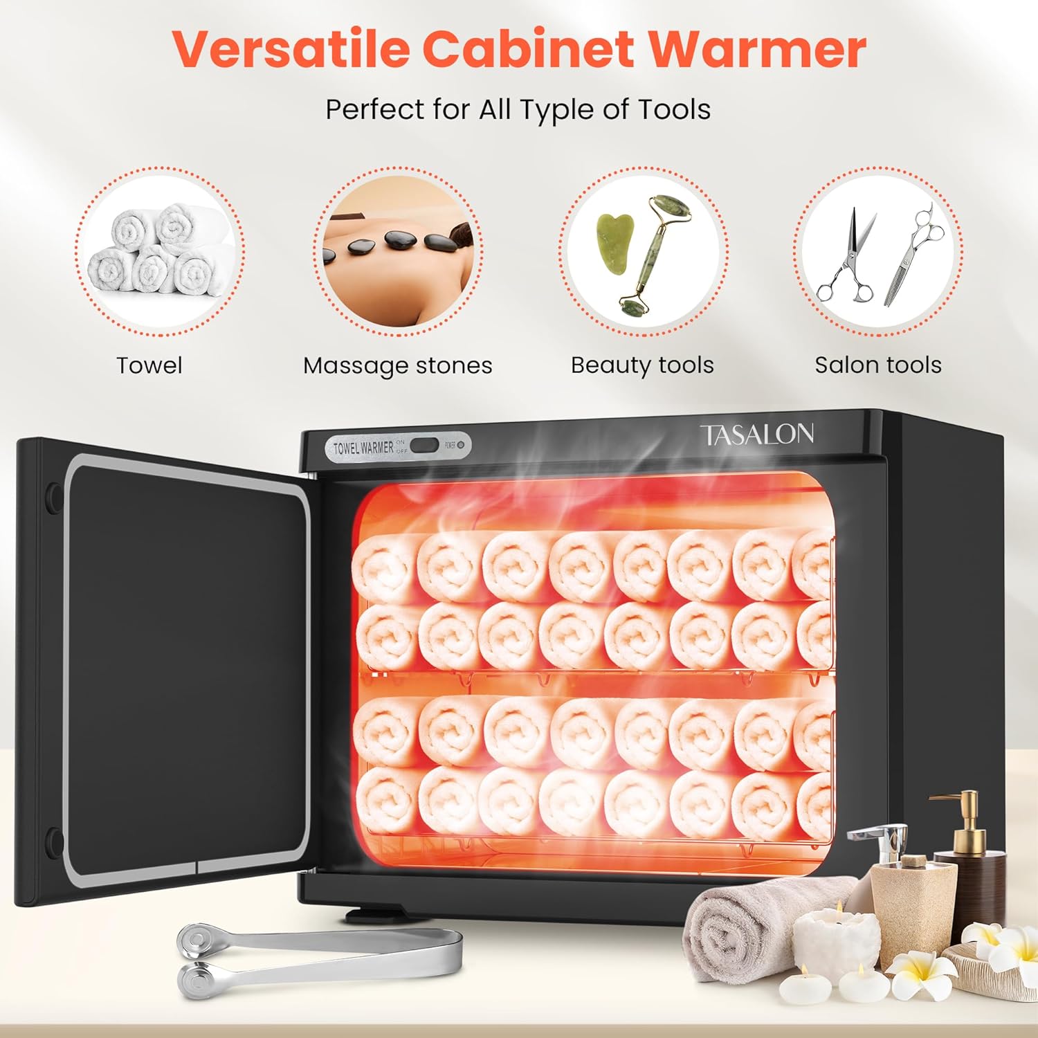 TASALON Hot Towel Warmer Cabinet 23L 72 Towels Black