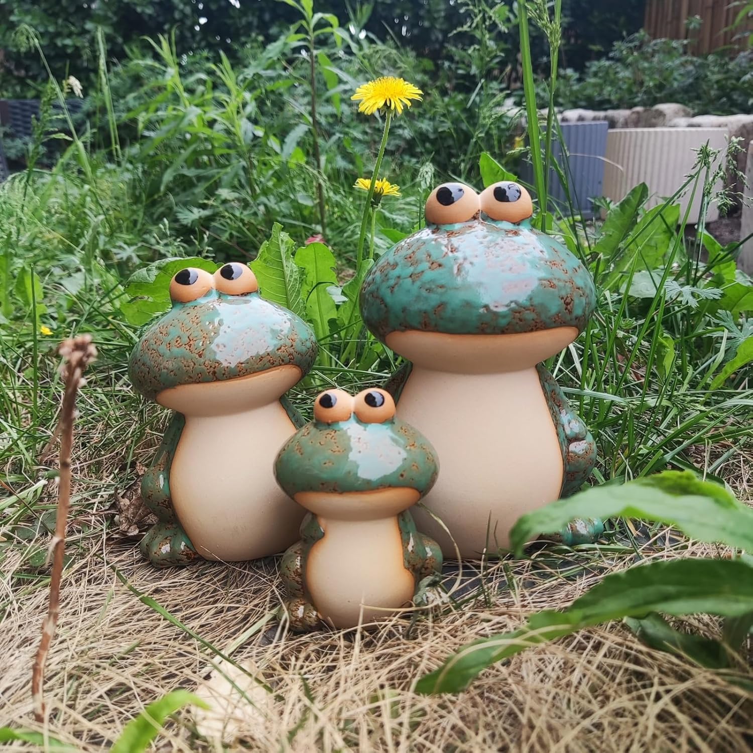Cute Ceramic Frog Garden Statues Set of 3